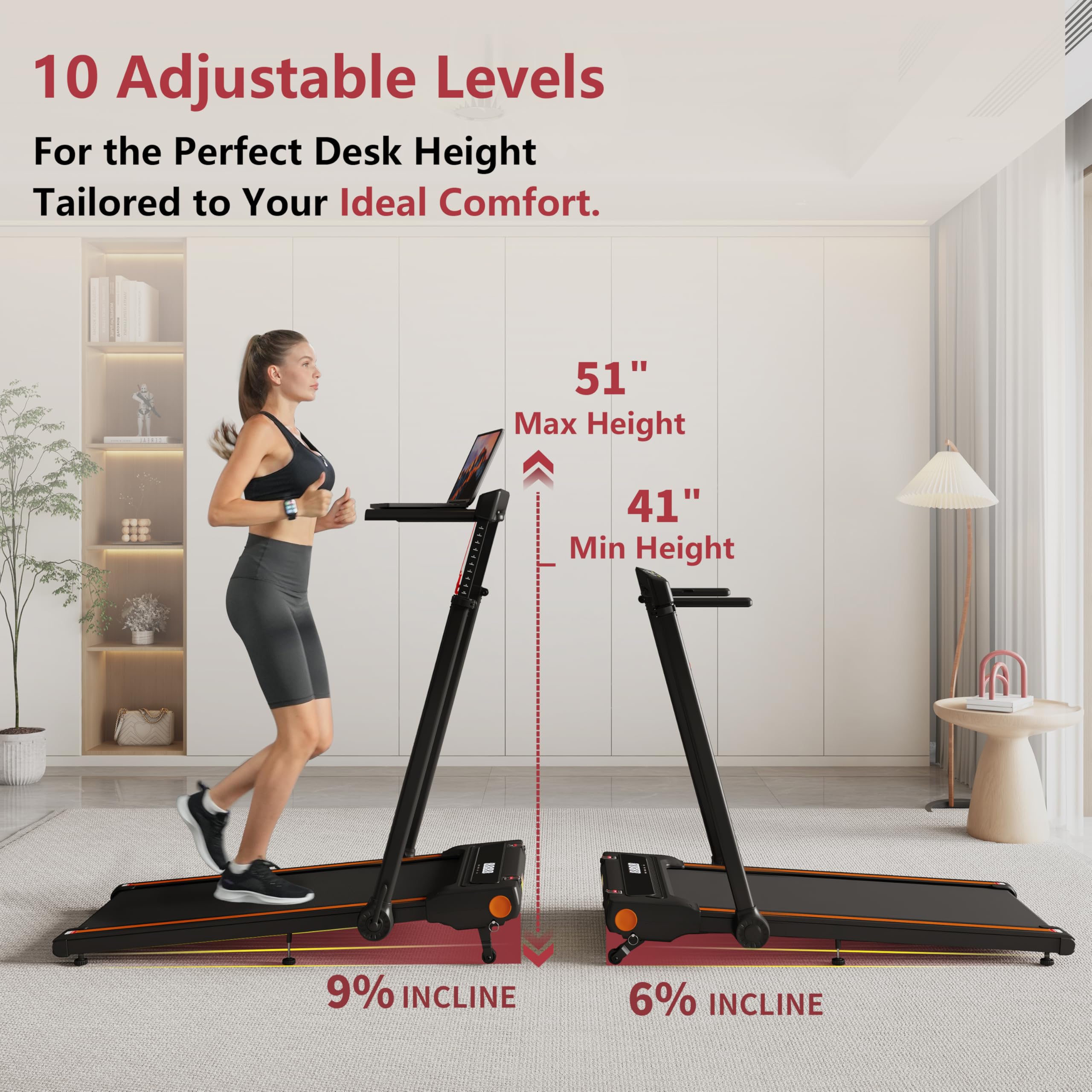 Walking Pad Treadmill With Incline, 4.0Hp 3 In 1 Under Desk Treadmill With Removable Desk, 330Lbs Capacity Foldable Treadmills F