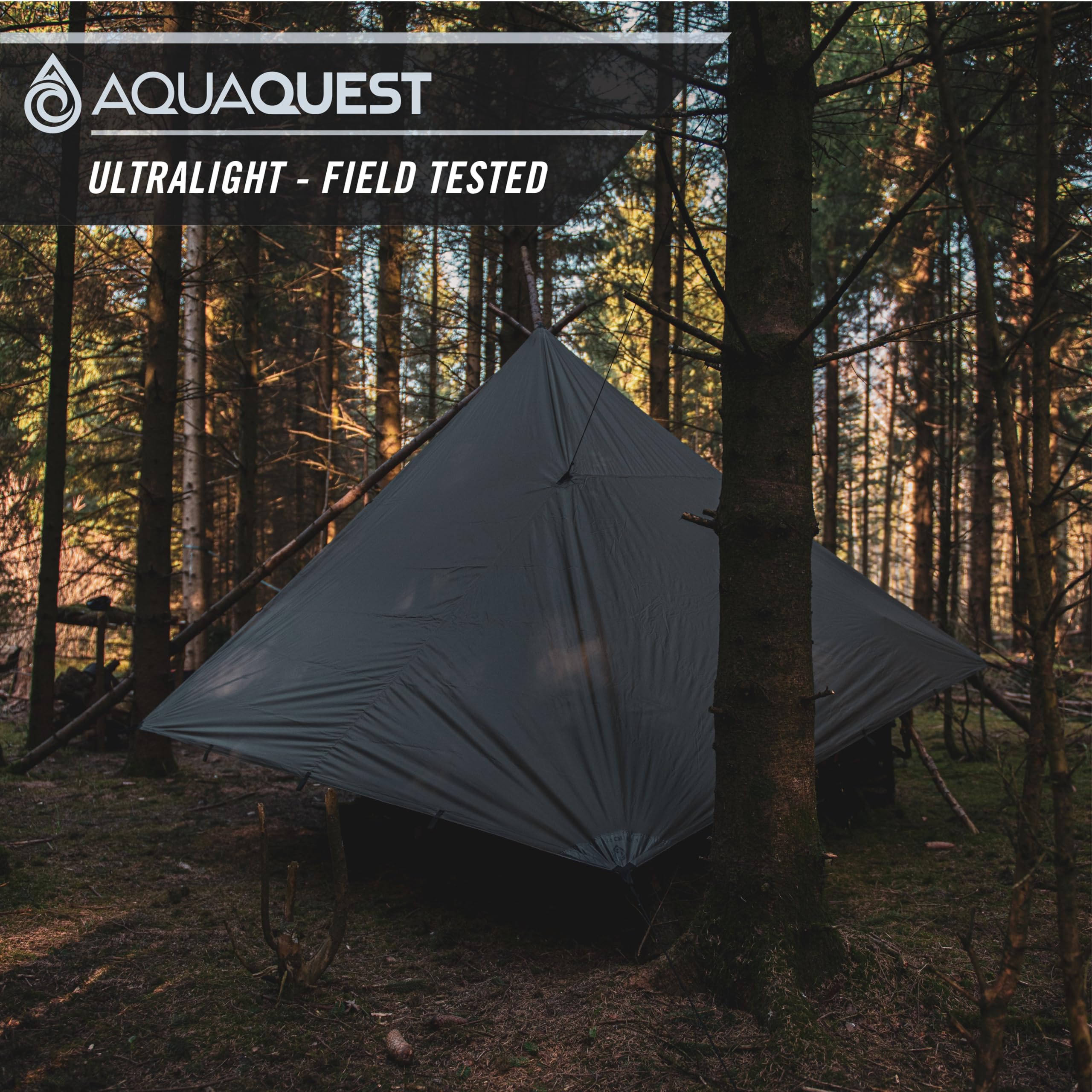 Aquaquest Guide Tarp - Ultralight Waterproof (5,000 Mm) Seam-Taped 40D Ripstop Rain Fly For Backpacking, Stealth Camping & Thru-
