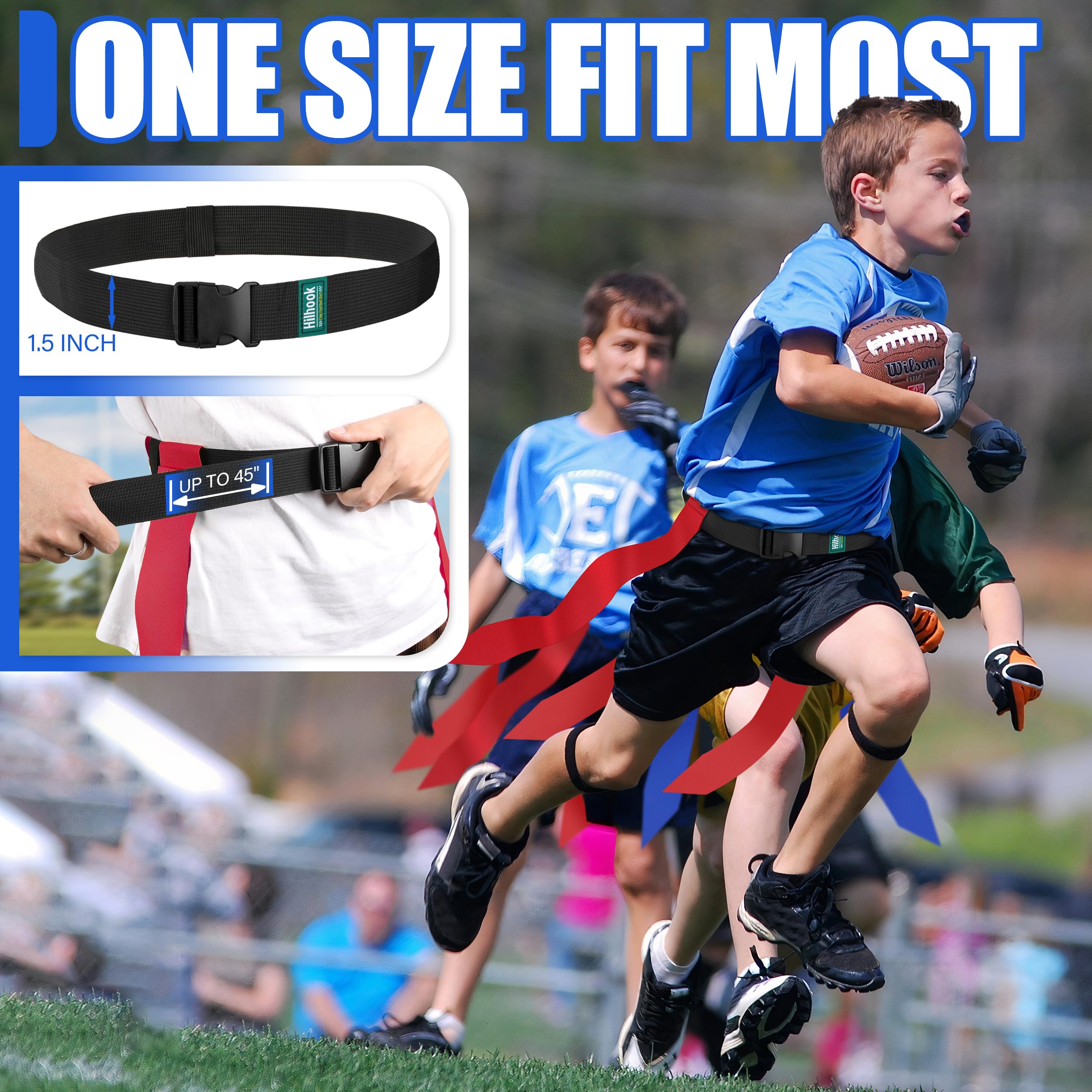 Hilhook Flag Football Belts, 10 Player Adjustable Flag Football Set With 30 Flags For Youth And Adults Training Equipment