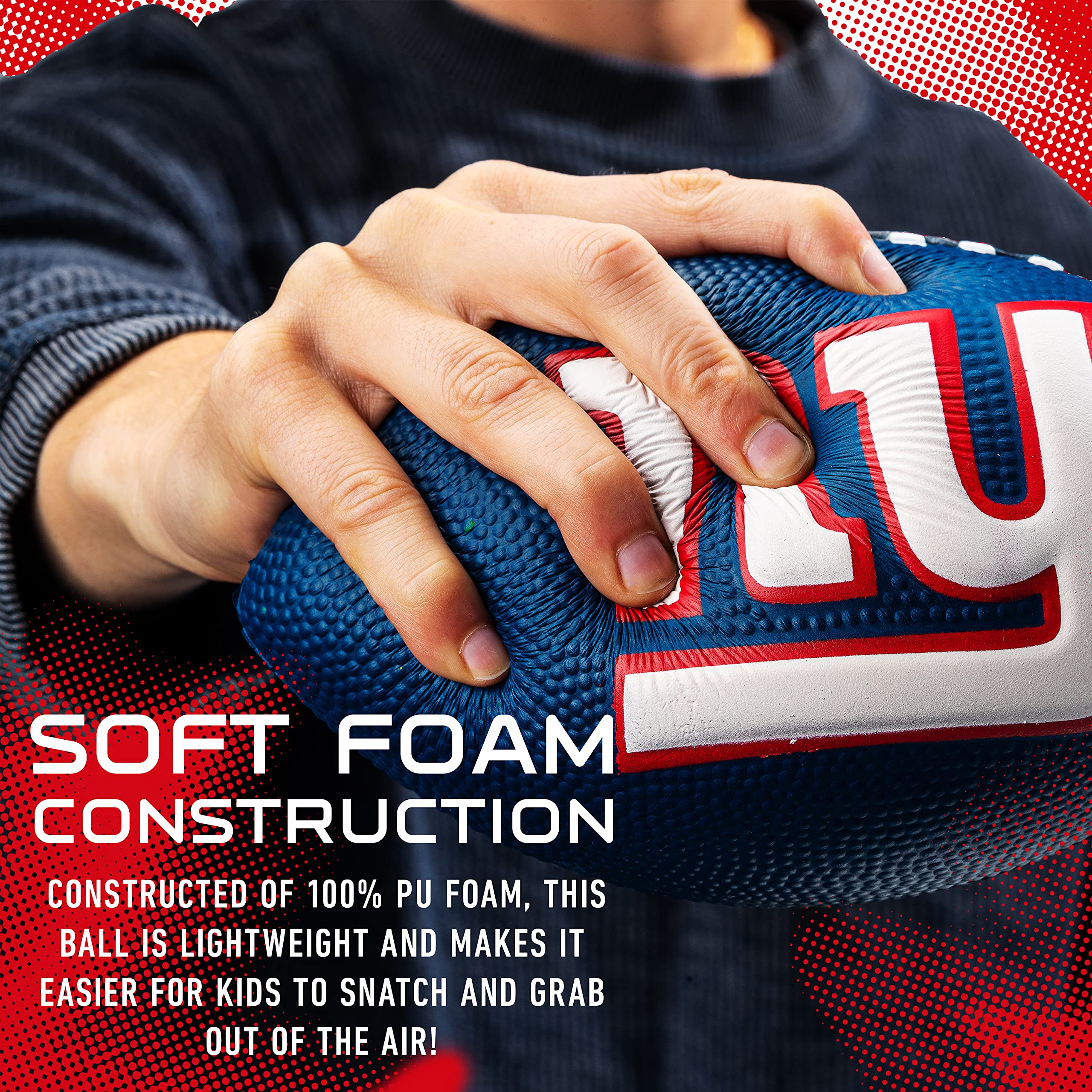 Franklin Sports Nfl New York Giants Football - Kids Foam Football - Soft Football - Mini Size - Perfect For Gameday - 8.5'' 3D L