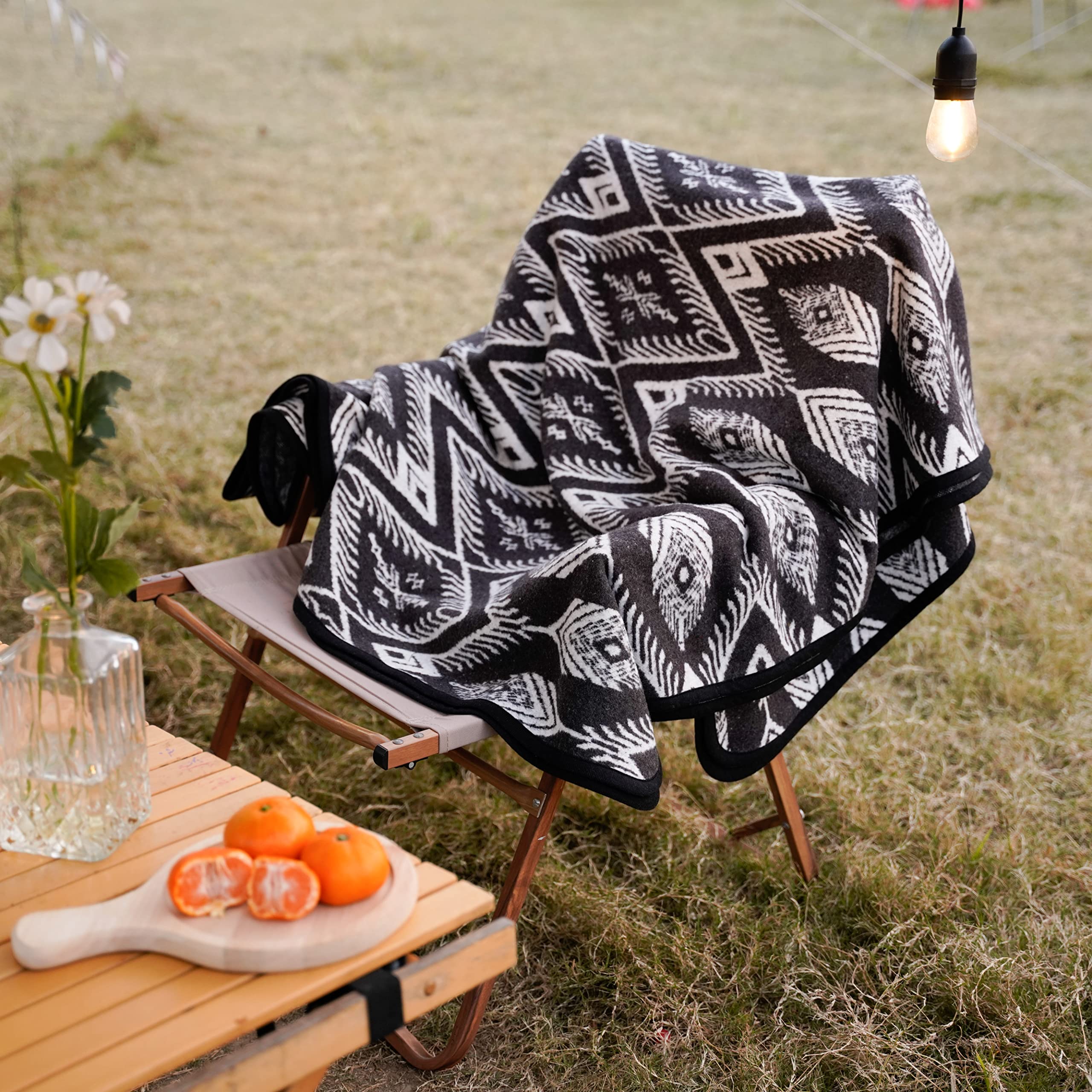 Putian Merino Wool Blanket Camping Outdoor Blanket - 63'' X 51'' Bohemia Grey Great For Camping, Outdoors, Sporting Events, Surv