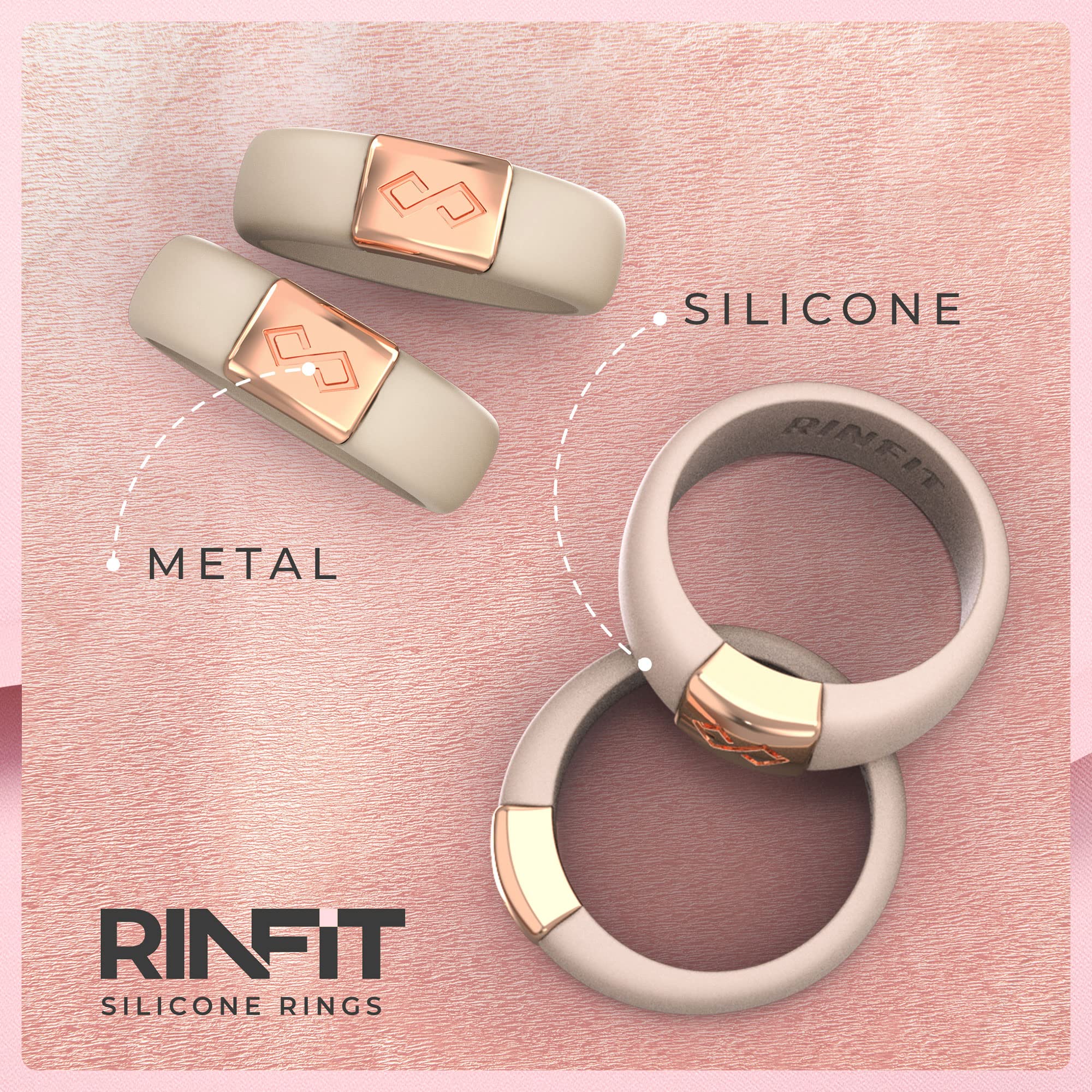 Rinfit Silicone Rings For Women - Silicone Wedding Bands Women - Infinity Ring With Metal Plate - Rubber Rings Women - Metalnfin