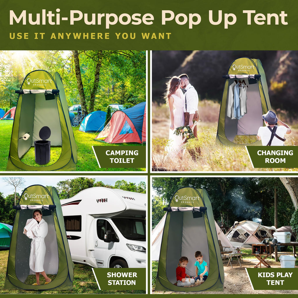 Outsmart Gadgets Portable Toilet Kit For Adults With Camping Night Lantern, Folding Xl Toilet Seat, Pop Up Privacy Tent And Carr