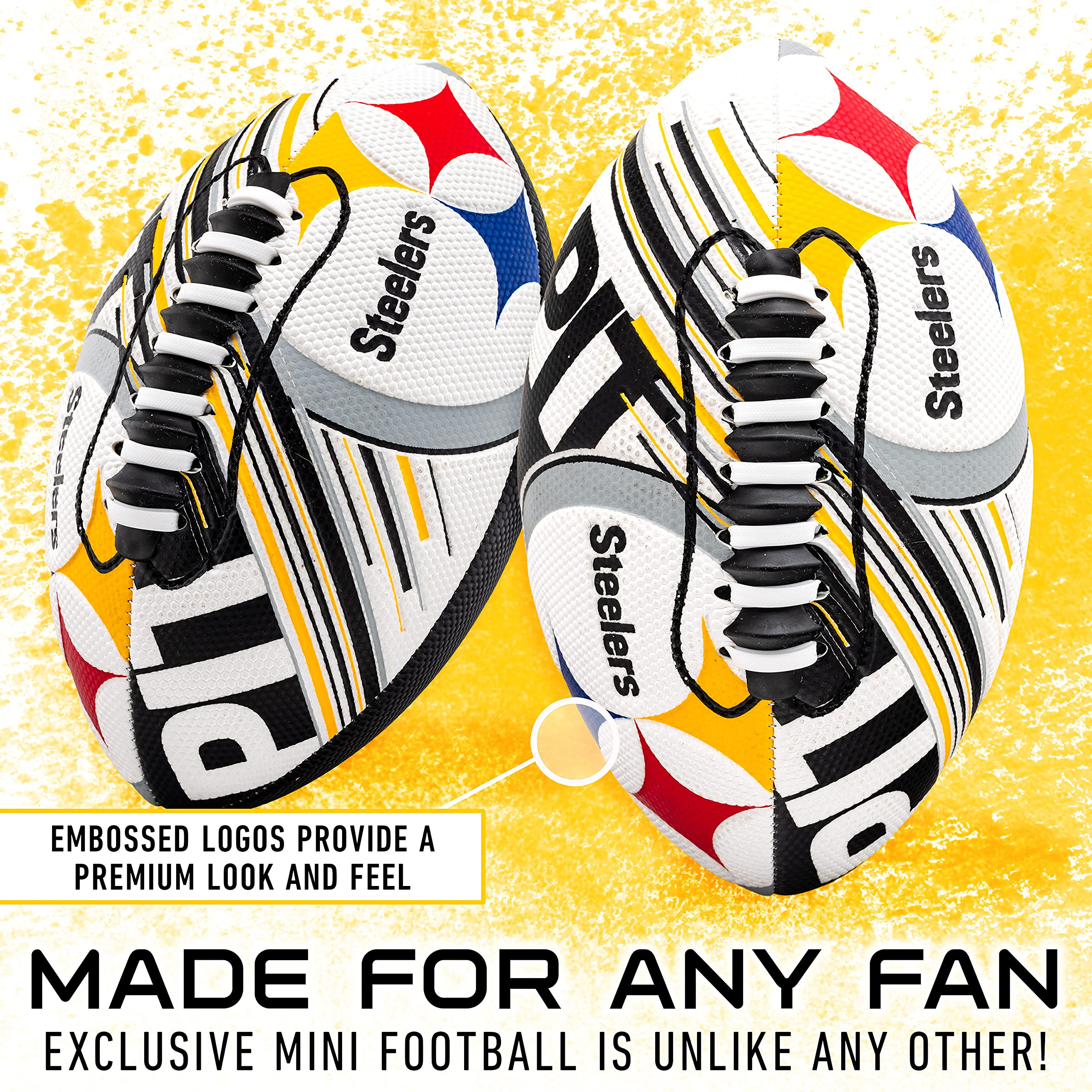Franklin Sports Nfl Pittsburgh Steelers Football - Youth Mini Football - 8.5'' Junior Size Ball - Spacelace Easy Grip Texture- P