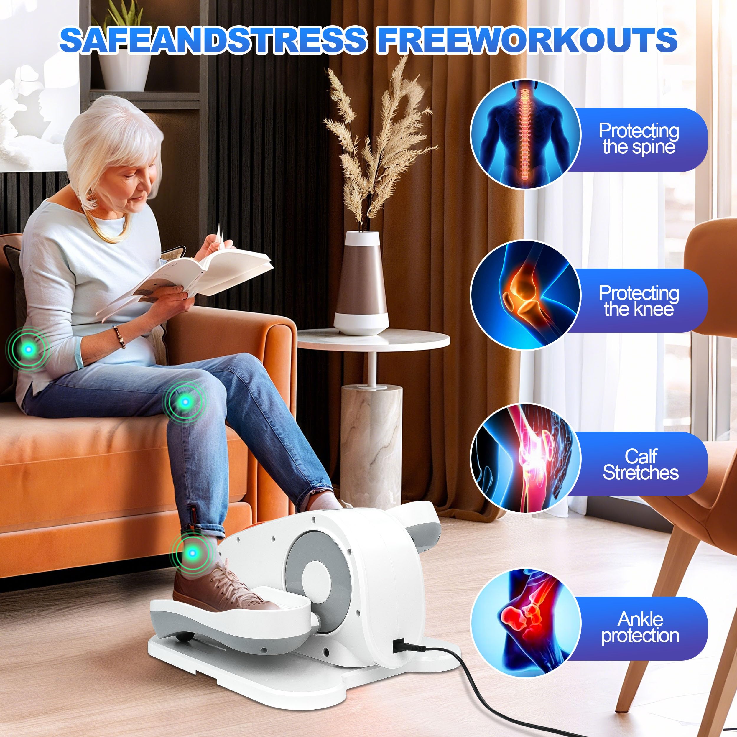 Under Desk Elliptical Machine-Elliptical Machine For Seniors,Portable Silent Electric Home Leg Exerciser With Remote Control,12