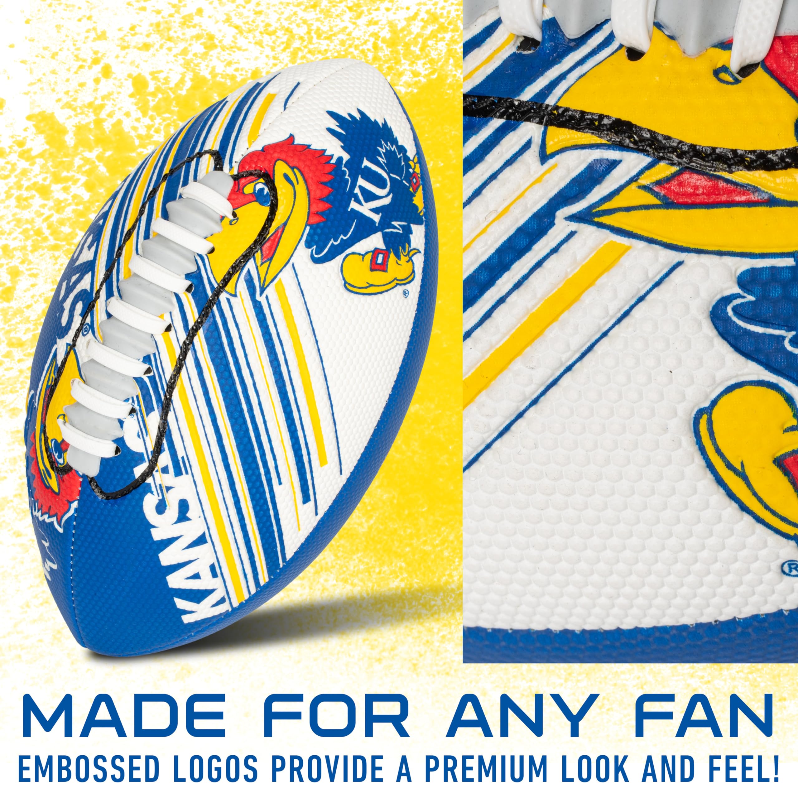 Franklin Sports Kansas Jayhawks Foam Football - Youth Mini Football For Kids - 8.5'' Junior Soft Foam Ball - Spacelace Easy Grip