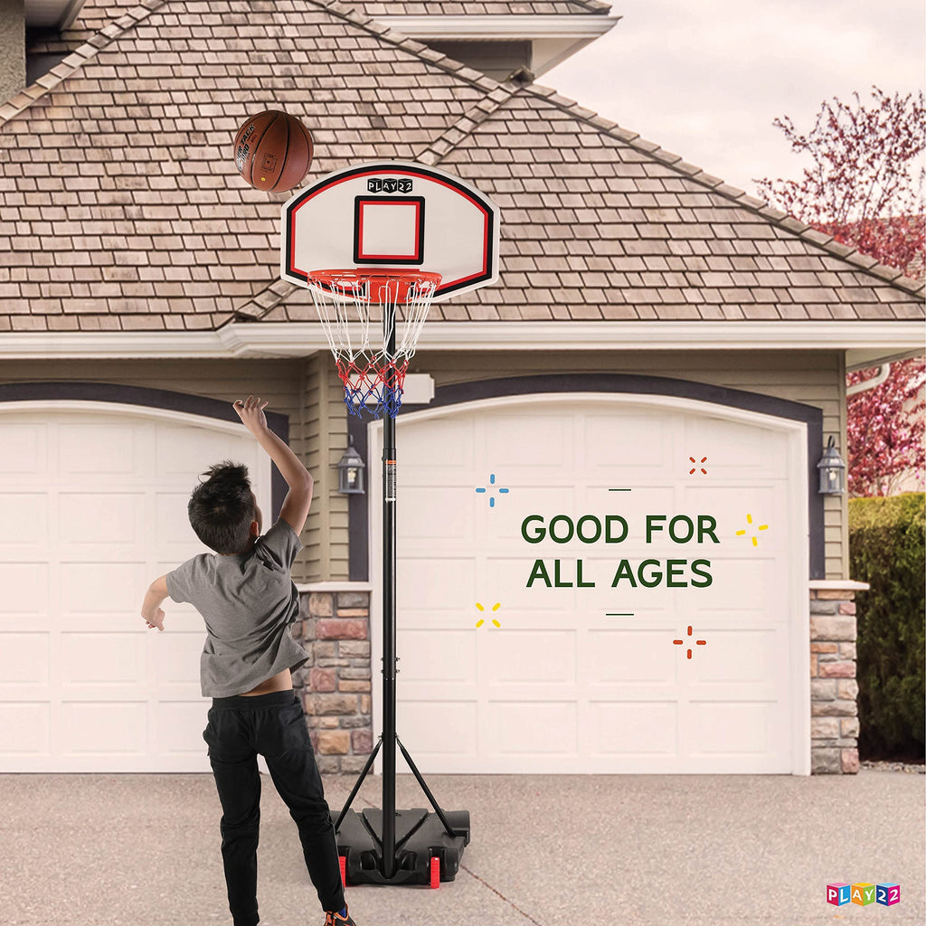 Play22 Kids Adjustable Basketball Hoop Height 5-7 Ft - Portable Basketball Hoop For Kids Teenagers Youth And Adults With Stand &