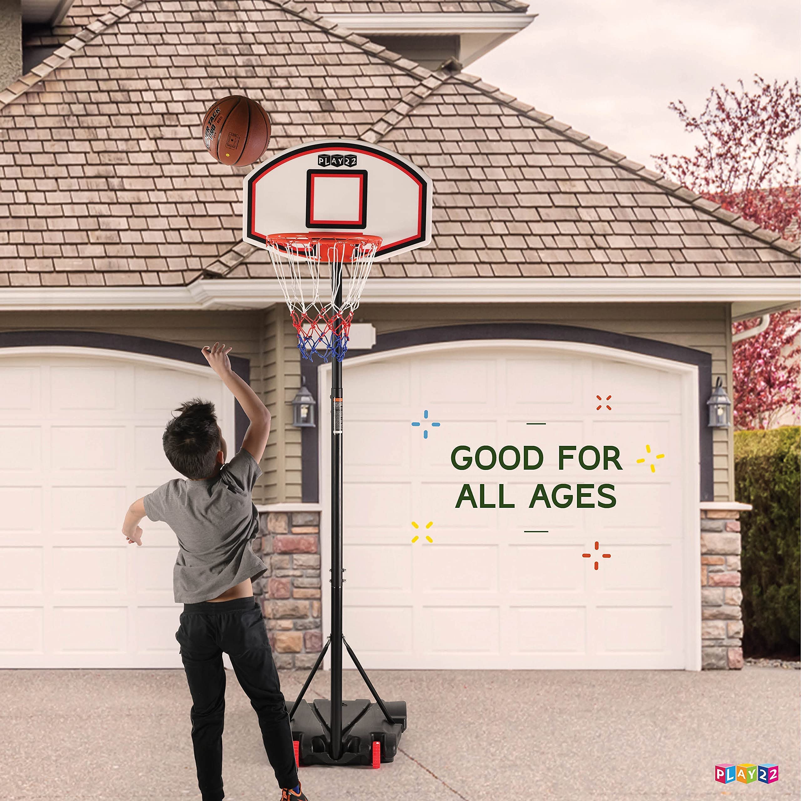 Play22 Kids Adjustable Basketball Hoop Height 5-7 Ft - Portable Basketball Hoop For Kids Teenagers Youth And Adults With Stand &