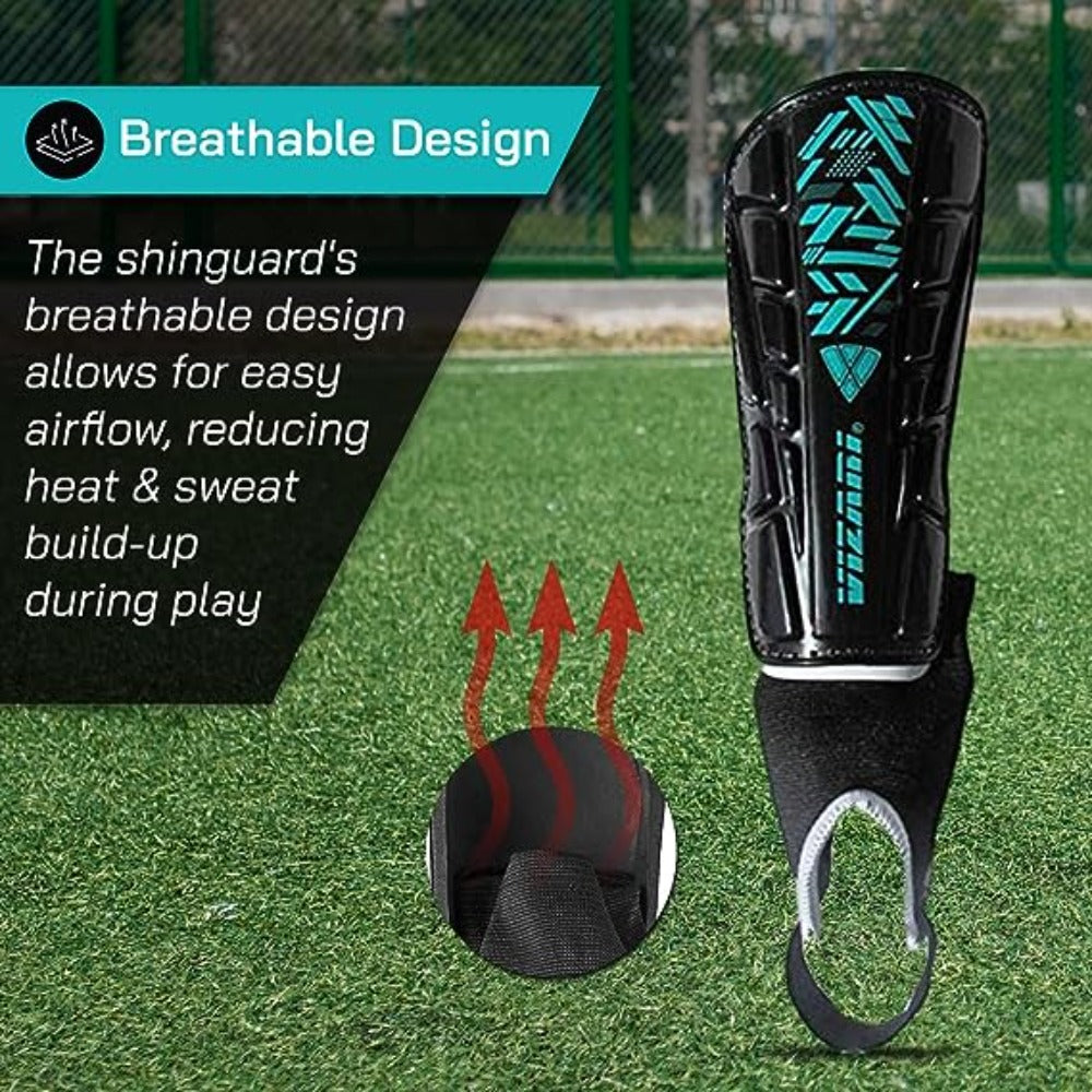Malaga Soccer Shin Guard with Adjustable Straps-Black/Teal - Vizari Sports