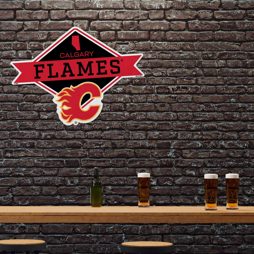 Rico Industries Nhl Calgary Flames Diamond Shape Cut Pennant - Home And Living Room D  Cor - Soft Felt Ez To Hang