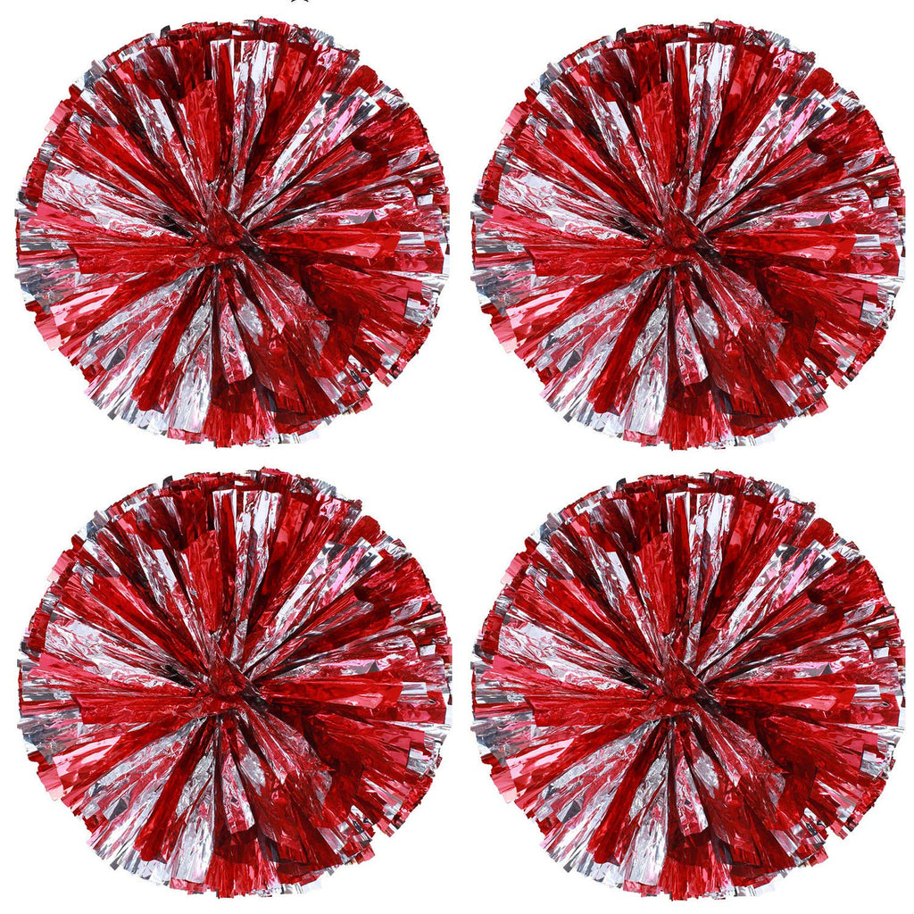 Hlonon 4 Pack Cheerleader Pom Poms Sports Dance Cheer Plastic Pom Poms Cheerleading For Sports Team Spirit Cheering (Red Silver)