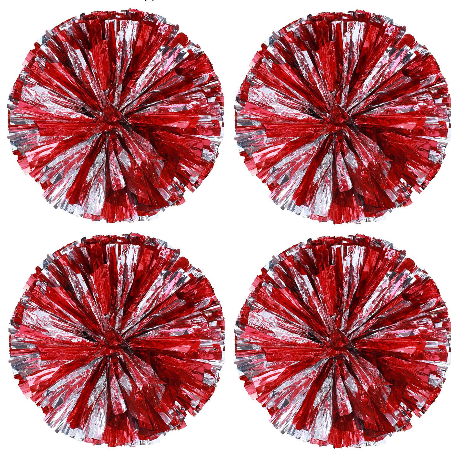 Hlonon 4 Pack Cheerleader Pom Poms Sports Dance Cheer Plastic Pom Poms Cheerleading For Sports Team Spirit Cheering (Red Silver)