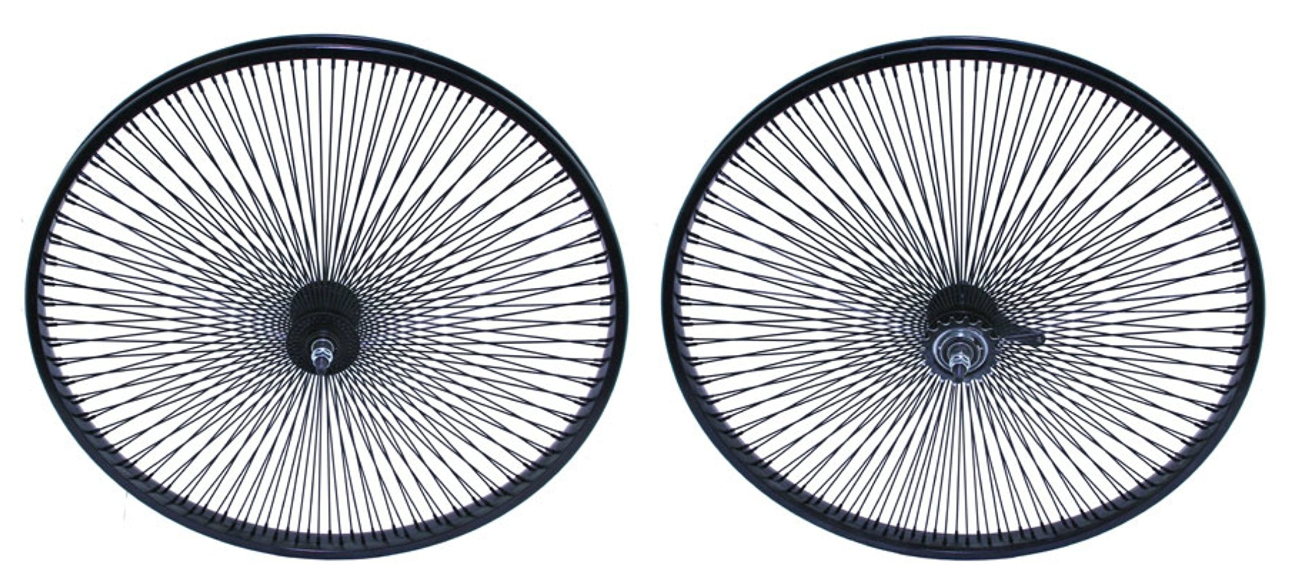 Black 26 144 Spoke Wheel Set. Front and Back Coaster Wheel