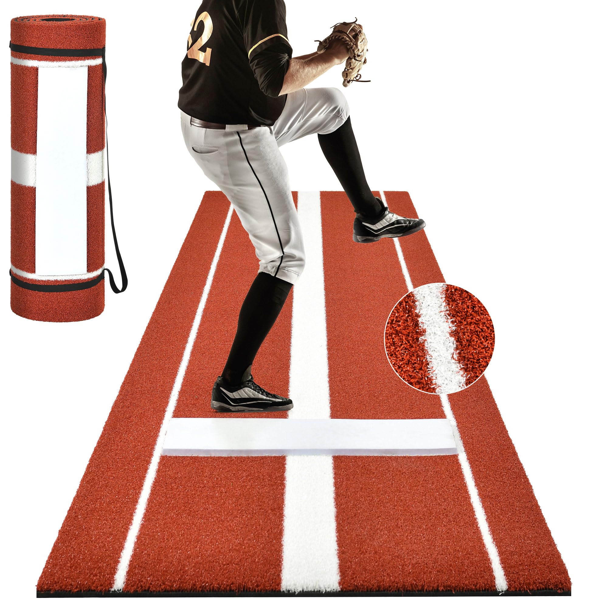 Shopsource Softball Pitching Mat, 10 x 3 FT Baseball Training Surface, Upgraded Anti-Slip With Stitched Embroidery Turf, Soft Ru