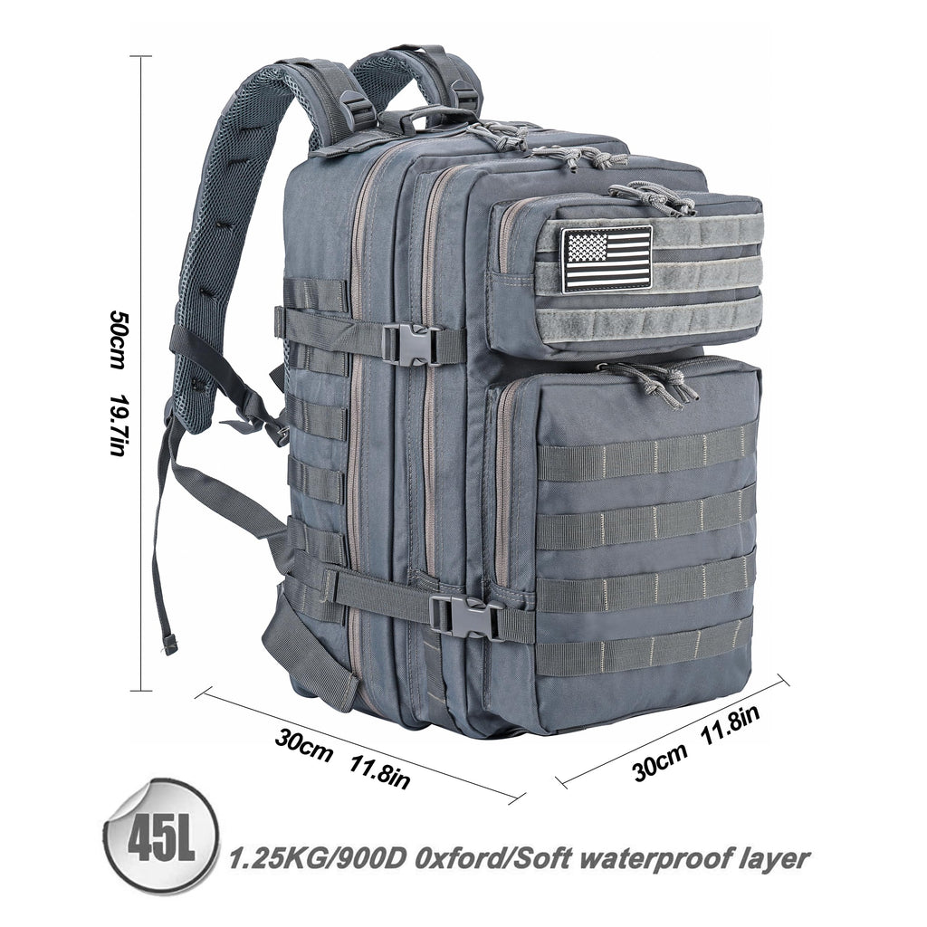 Lhi Military Tactical Backpack For Men And Women 45L Army 3 Days Assault Pack Bag Large Rucksack With Molle System - Grey