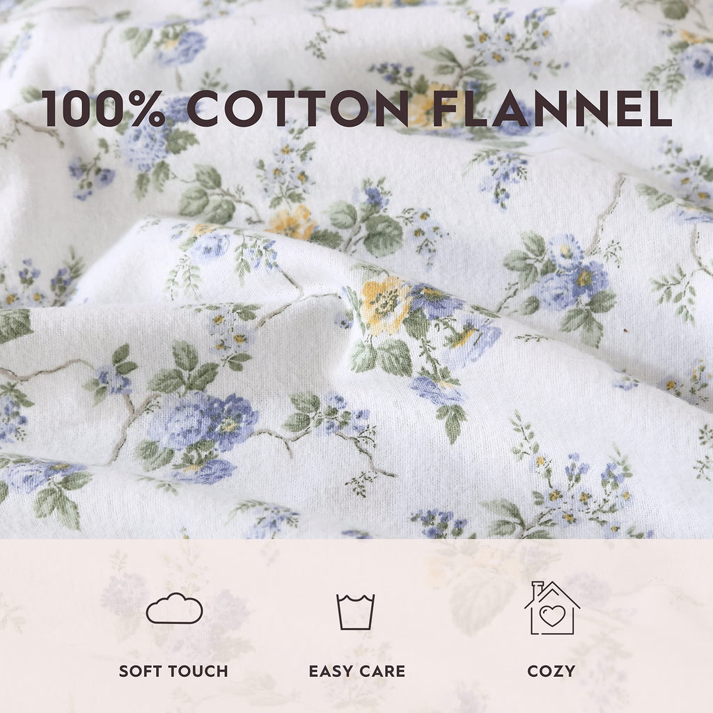 Laura Ashley Home - Flannel Collection - Sheet Set - 100 Cotton, Ultra-Soft Brushed Flannel, Pre-Shrunk  Anti-Pill, Machine Wash