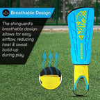 Malaga Soccer Shin Guard with Adjustable Straps-Sky/Yellow - Vizari Sports