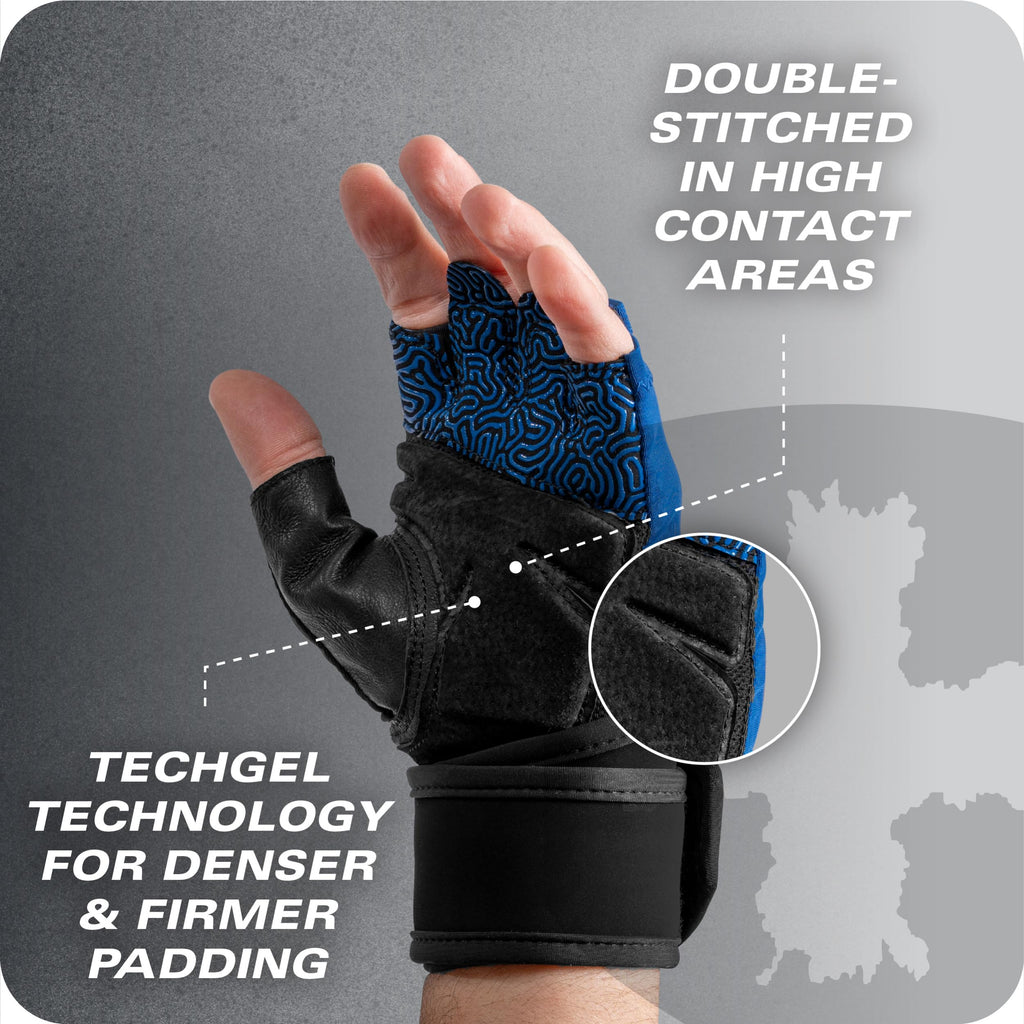 Harbinger Training Grip Wrist Wrap Gloves - Enhanced Grip & Wrist Support, Breathable Lycra Back, Padded Leather Palm, Half-Fing