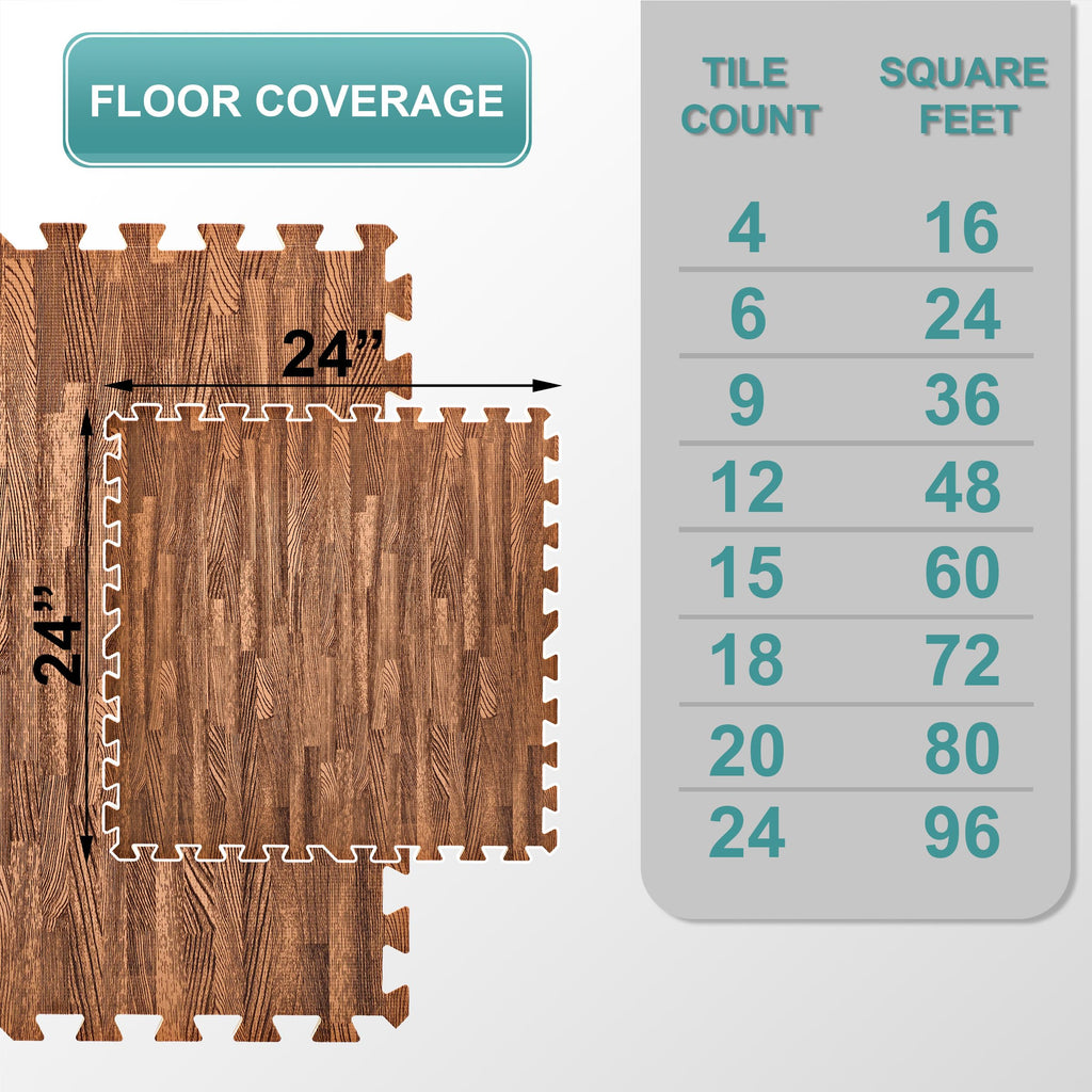 Sorbus 48Sq. Ft. Wood Grain Floor Tiles Foam Mat Eva Interlocking Mats Tile 3/8-Inch Thick Flooring Wood Puzzle Exercise Mats W/