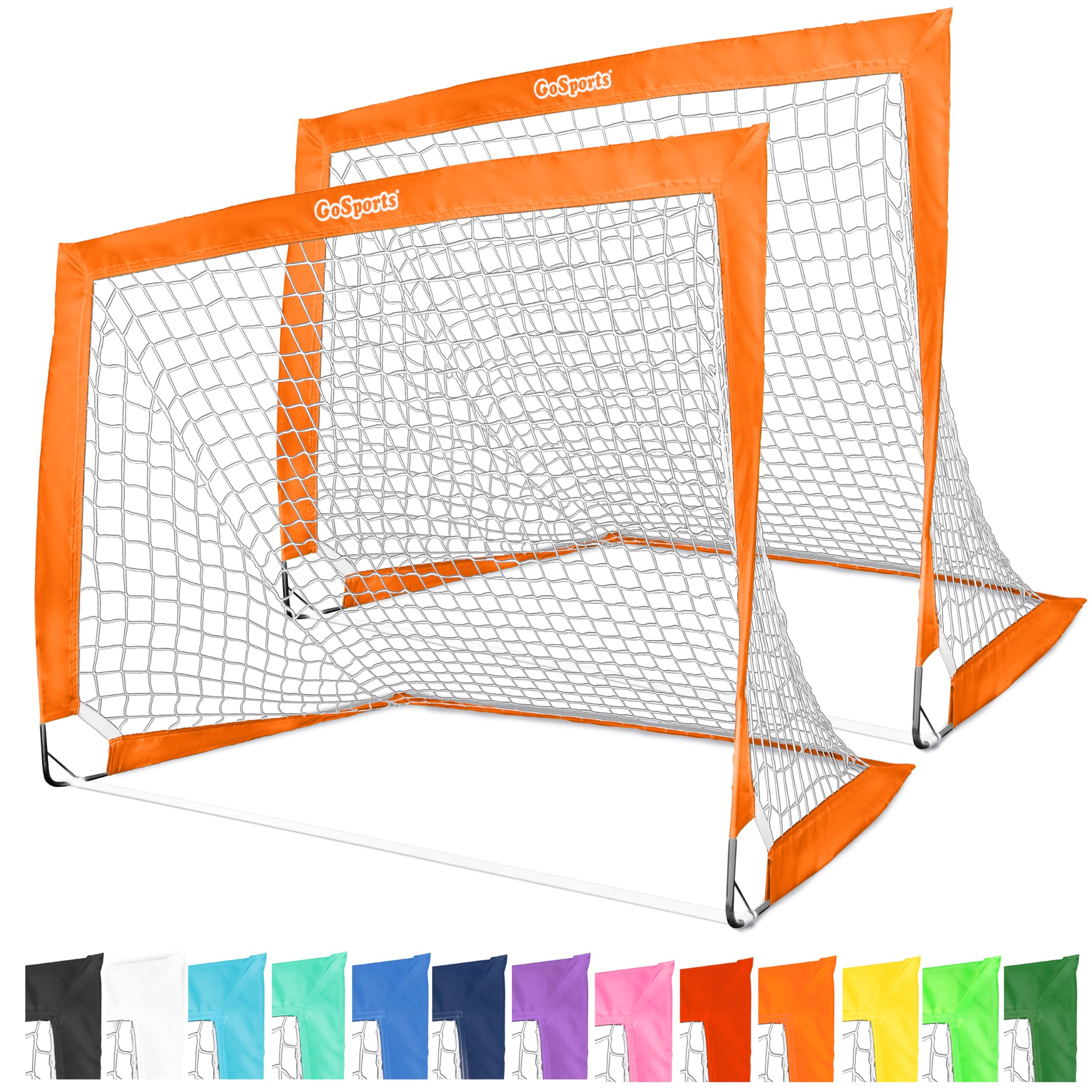 GoSports Team Tone 4 ft x 3 ft Portable Soccer Goals for Kids - Set of 2 Pop Up Nets for Backyard - Orange