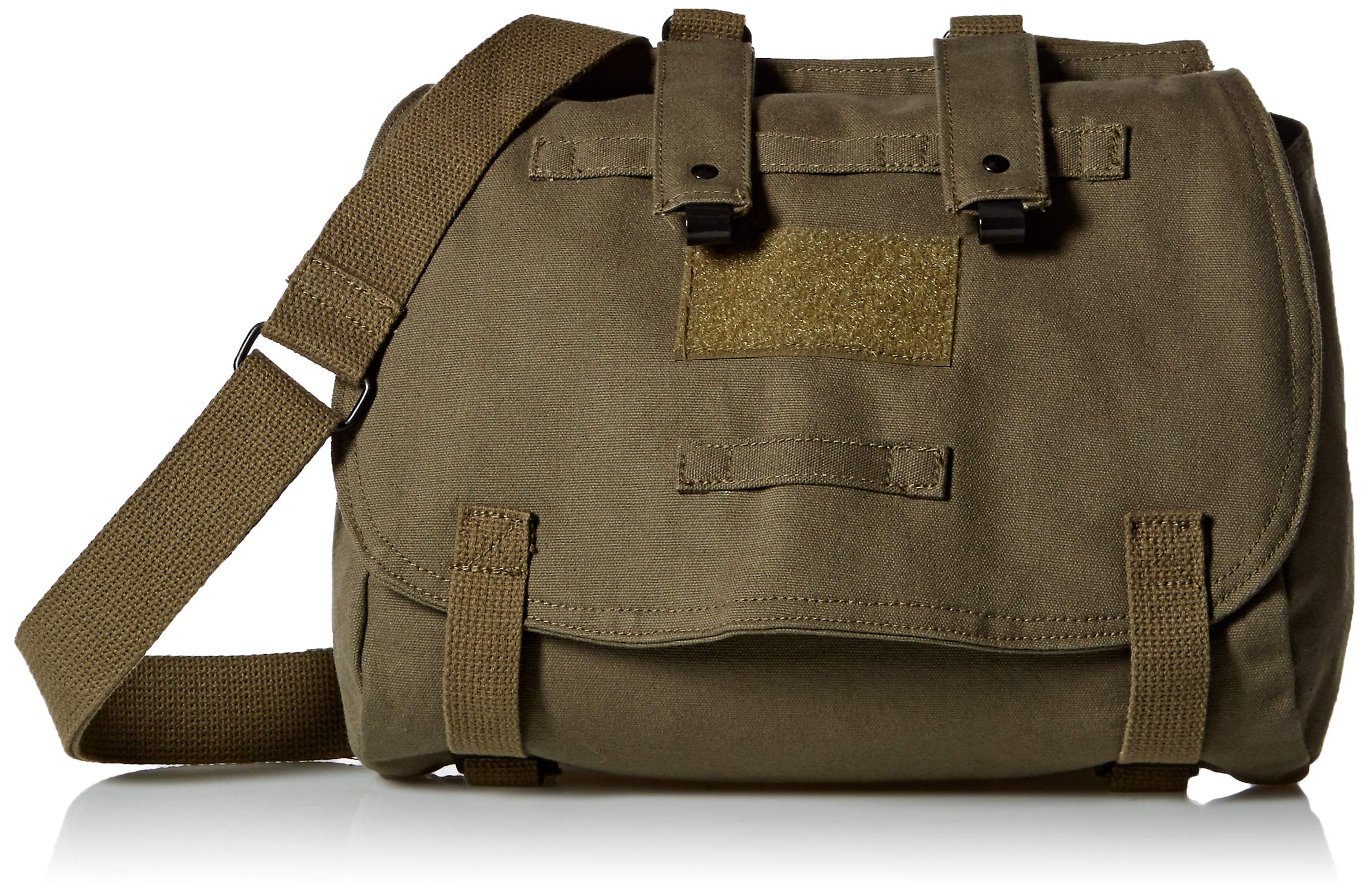 Retro Hungarian Shoulder Bag With Plain Flap - Olive Drab