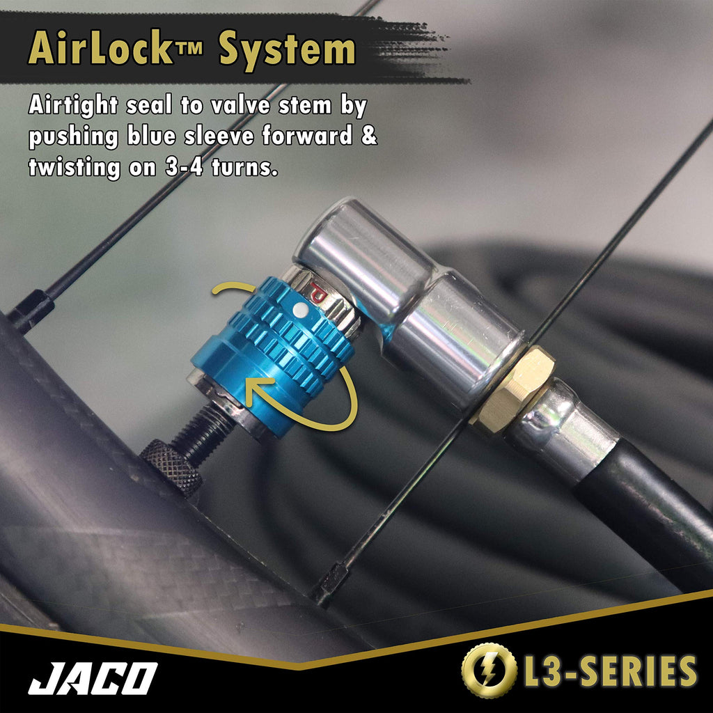 Jaco Lightning Bike Tire Air Chuck (L3-Series) | Presta & Schrader Valves | Open Flow, 1/4'' F-Npt (2 Pack)
