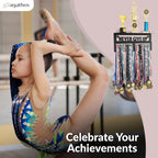 Agathos Home Medal Hanger Display With Trophy Shelf - Metal Awards Rack For Walls Holds 64+ Sports Medals- Never Give Up 16'' Me
