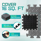 Yes4All Interlocking Foam Tiles, Non-Slip Foam Floor Tiles For Home Gym- Black And Gray, 16 Tiles 12''X 12''X 7/16'' Cover 16 Sq