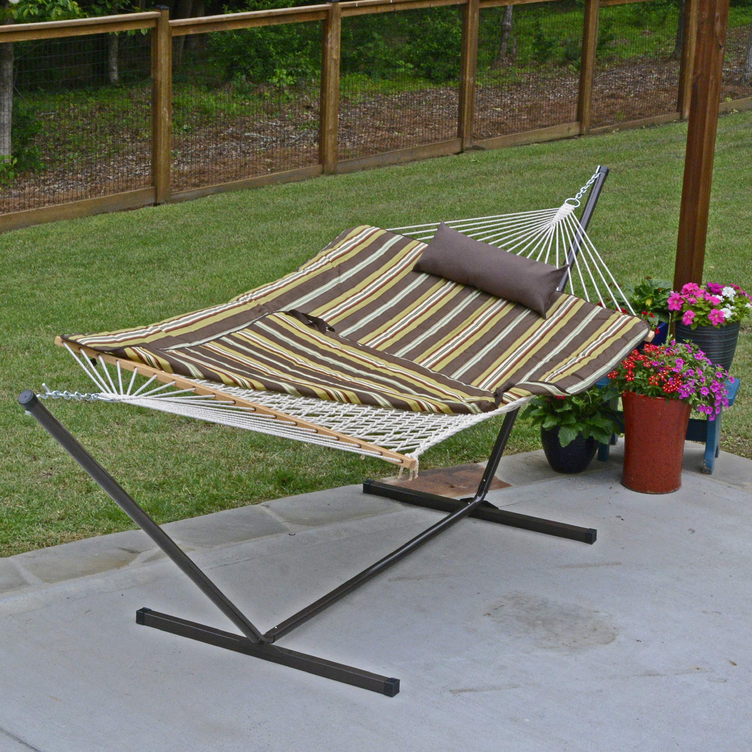 Cotton Rope Hammock, Stand, Pad And Pillow Combination