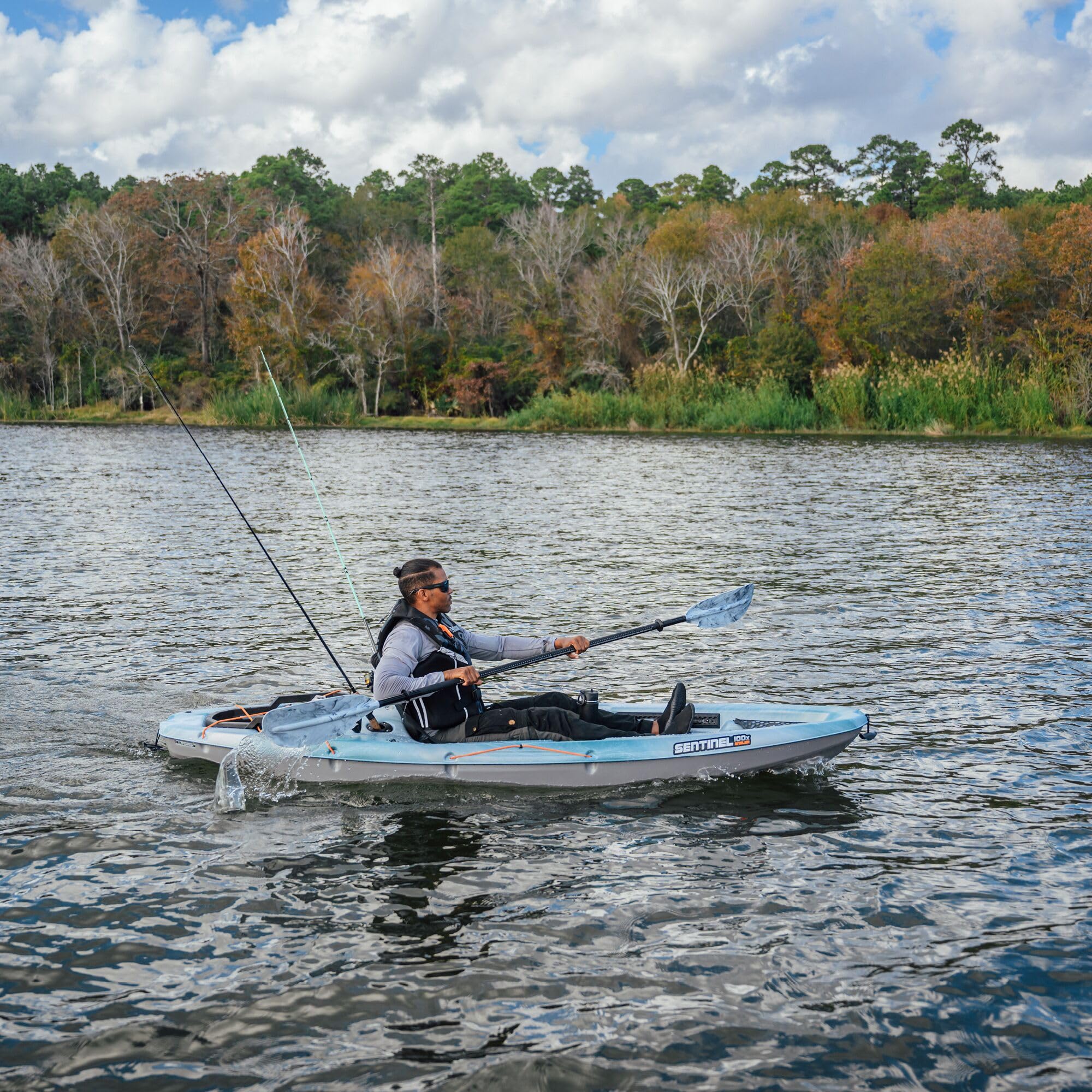 Pelican Sentinel 100X - Angler Sit On Top Fishing Kayak - Forest Mist - Lightweight - Ergolounge Seating System - 10 Ft