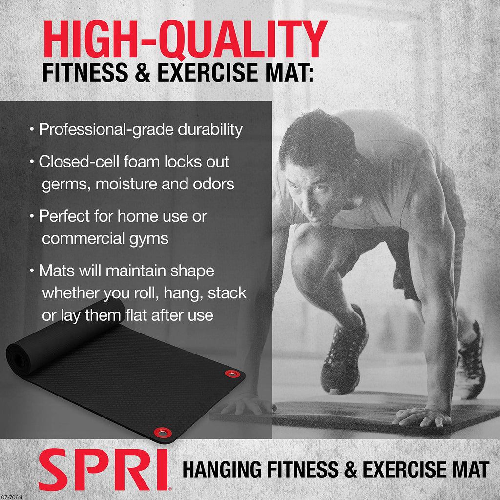Spri Hanging Exercise Mat, Fitness & Yoga Mat For Group Fitness Classes, Commercial Grade Quality With Reinforced Holes, 56'' L