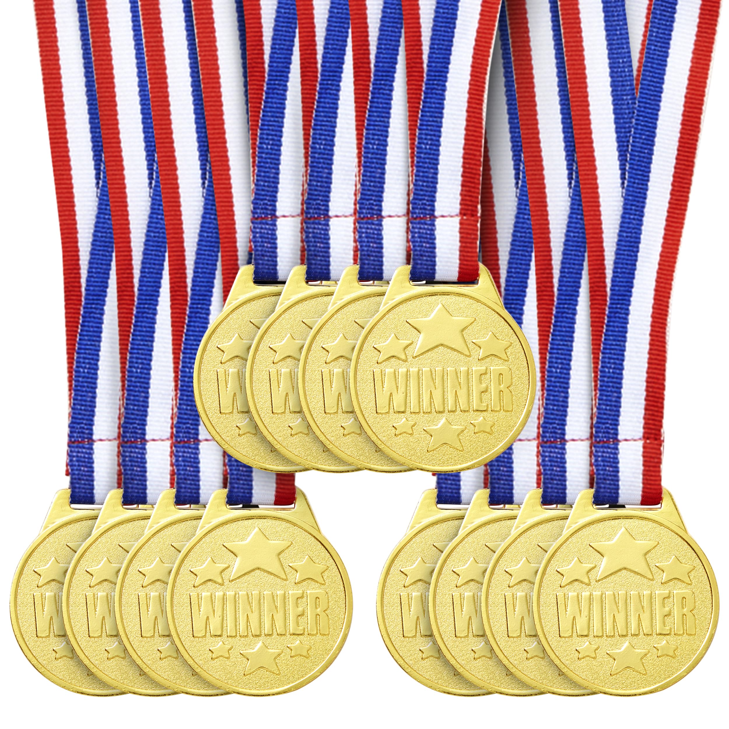 Juvale 12 Pack Gold Winning Participation Medal Awards For Contests With Neck Ribbon For Sports, Competitions, Tournaments, Spel