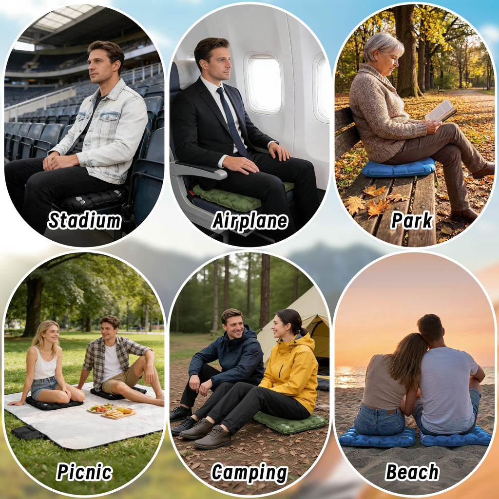Yeekoro Inflatable Seat Cushion, Lightweight Camping Air Sitting Pad With Repair Cloths, Waterproof Stadium Seat Pad, Portable S