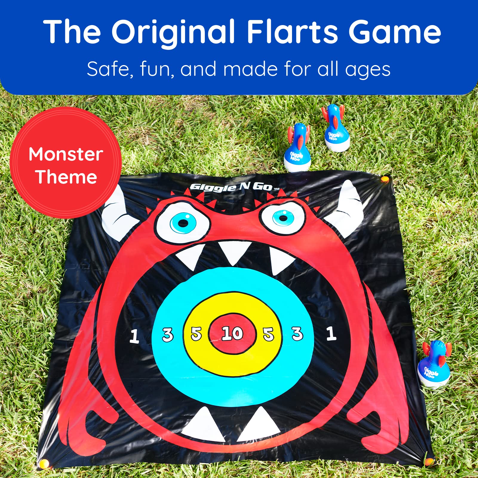 Giggle N Go Outdoor Games For Kids, Adults & Family - The Original Flarts Floor And Yard Darts Game With Inflatable Pins, Lawn P