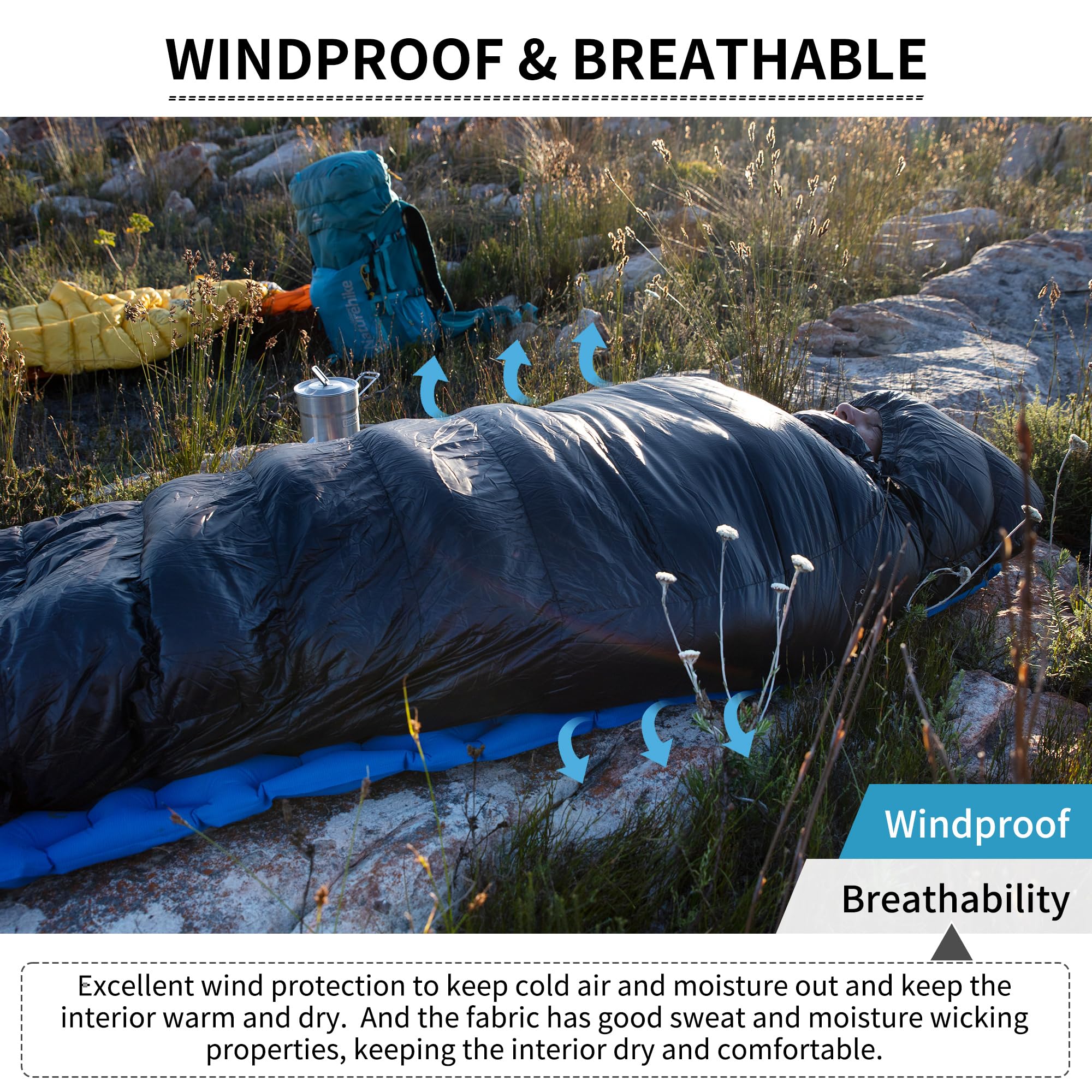 Naturehike Ultralight Duck Down Cold Weather Sleeping Bag, 750Fp Compact Sleeping Bag 3-4 Season For Adults & Kids, Waterproof -