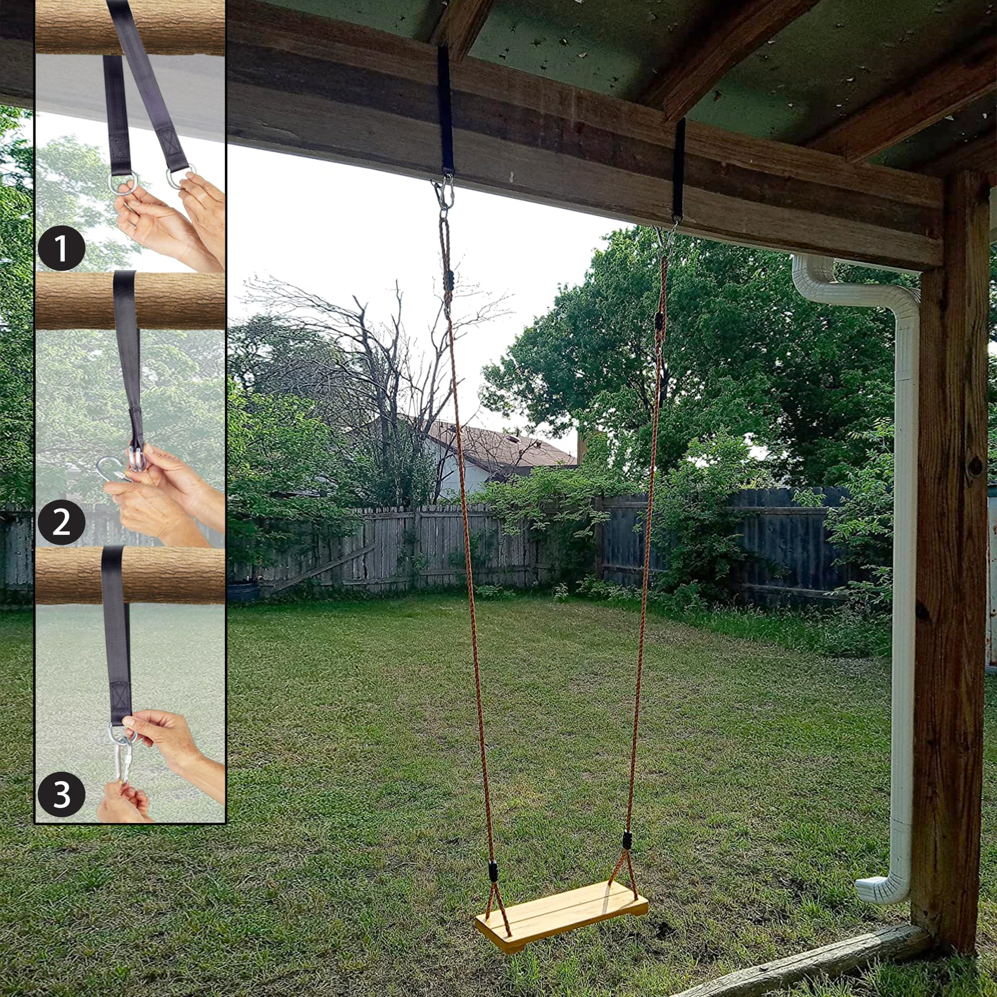 Outdoor Swing, Kinspory Swing Set For Backyard, Adjustable Nylon Rope With Hanging Tree Straps Kit, Wooden Swing Seat For Indoor