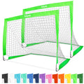 GoSports Team Tone 4 ft x 3 ft Portable Soccer Goals for Kids - Set of 2 Pop Up Nets for Backyard - Bright Green