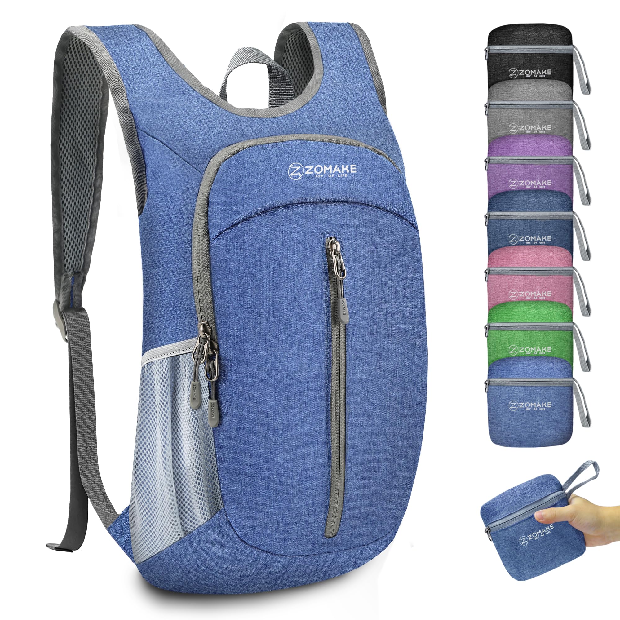 ZOMAKE 10L Ultra Lightweight Packable Backpack, Small Daypack Light Foldable Backpacks Water Resistant Day Bag for Hiking(Dark B