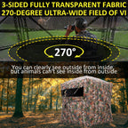 Portable Hunting Blind 270 See Through With Carrying Bag, 2-3 Person Pop Up Ground Blinds With Silent Zipper Door & Sliding Wind