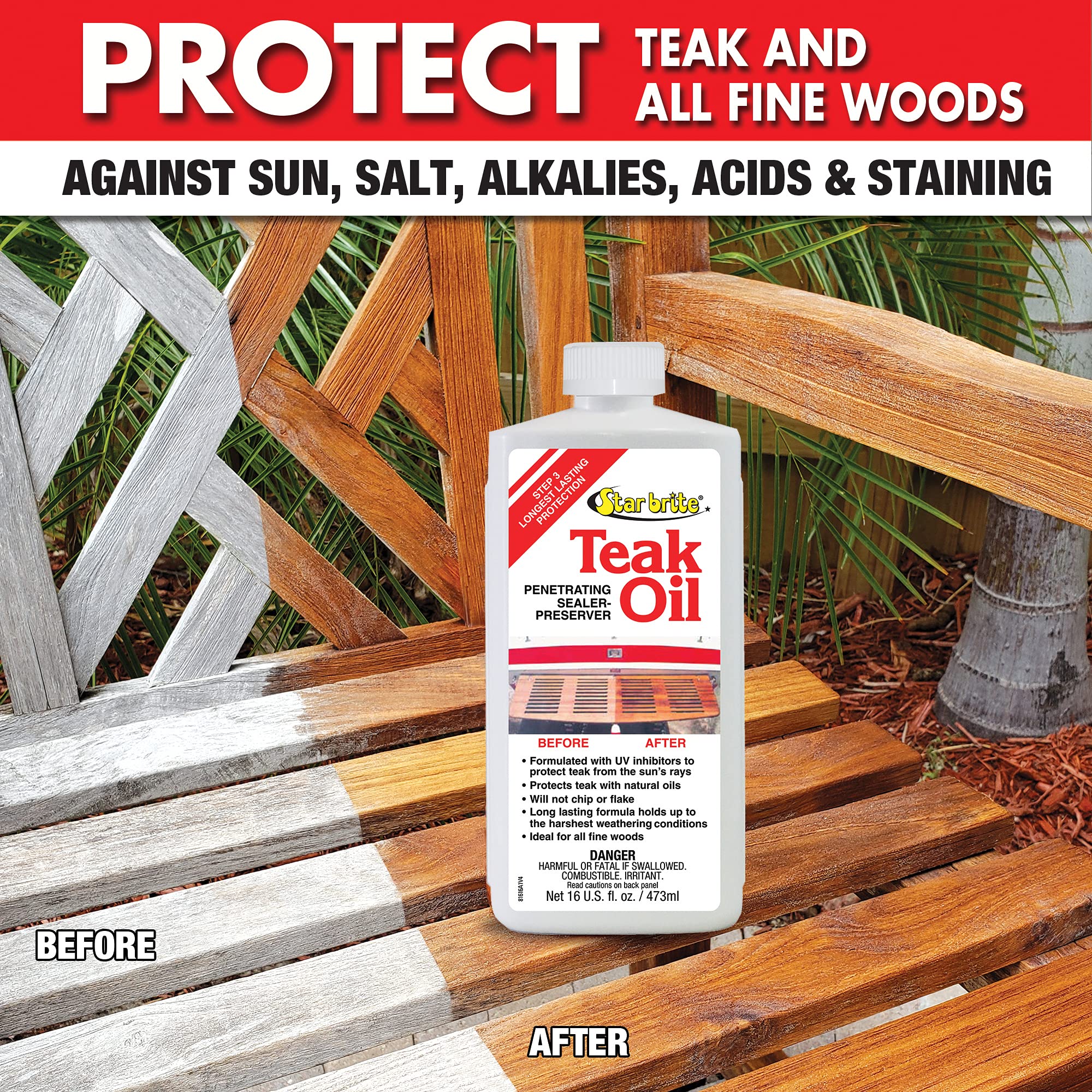Star Brite Teak Oil - Long Lasting, Penetrating, Sealer & Preserver With Uv Inhibitors - Marine Grade For The Harshest Weather C