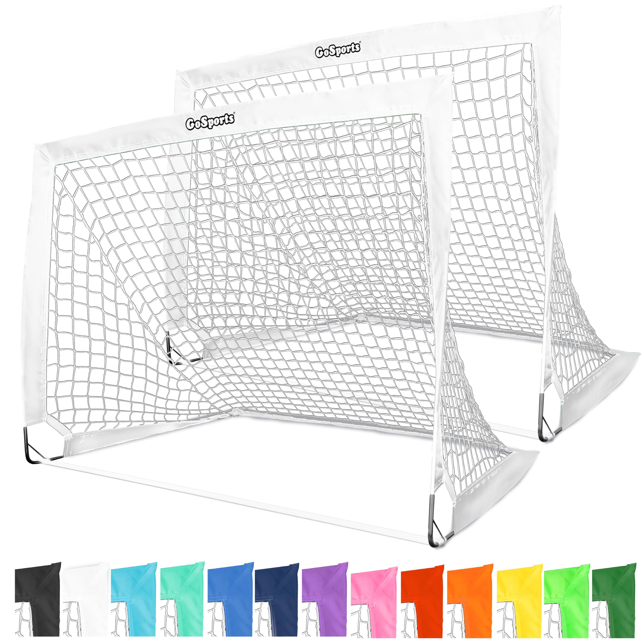 GoSports Team Tone 4 ft x 3 ft Portable Soccer Goals for Kids - Set of 2 Pop Up Nets for Backyard - White
