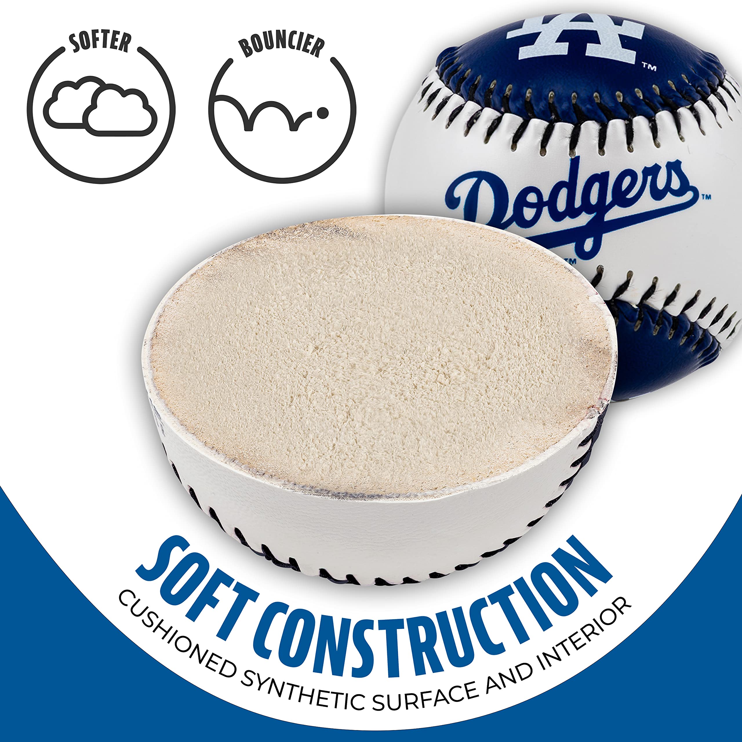 Franklin Sports Los Angeles Dodgers Mlb Team Baseball - Mlb Team Logo Soft Baseballs - Toy Baseball For Kids - Great Decoration