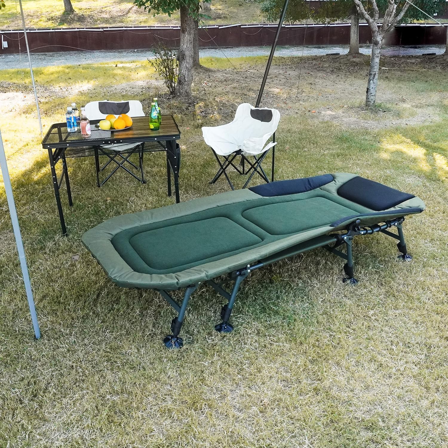 Yougym Xxl Camping Cots For Adults 330Lbs With Carry Bag, Heavy Duty Folding Bed With Soft Padded Cushion, Portable Military Cot