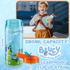 Bluey 560Ml/580Ml Plastic Water Bottle With Straw, Bpa Free, 3D Travel Reusable Bottle, Perfect For Nursery, Preschool, Sports,