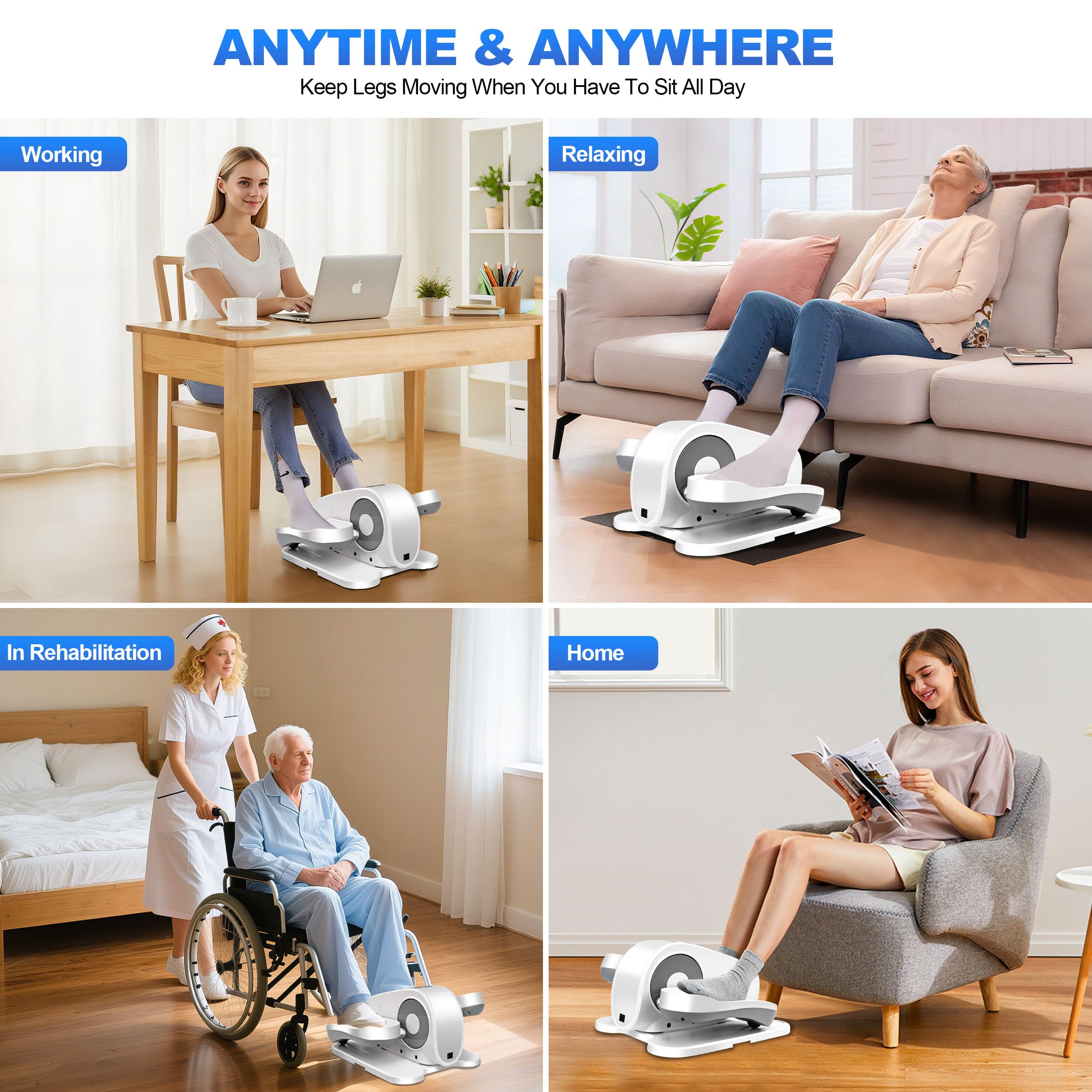 Under Desk Elliptical Machine-Elliptical Machine For Seniors,Portable Silent Electric Home Leg Exerciser With Remote Control,12