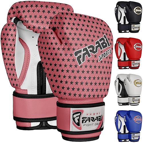 Farabi Sports Kids Boxing Gloves 4-Oz Kickboxing Muaythai Punching Bag Training Gloves Age 4-8 Year (Black, 4-Oz (Age 4-8) (Pink