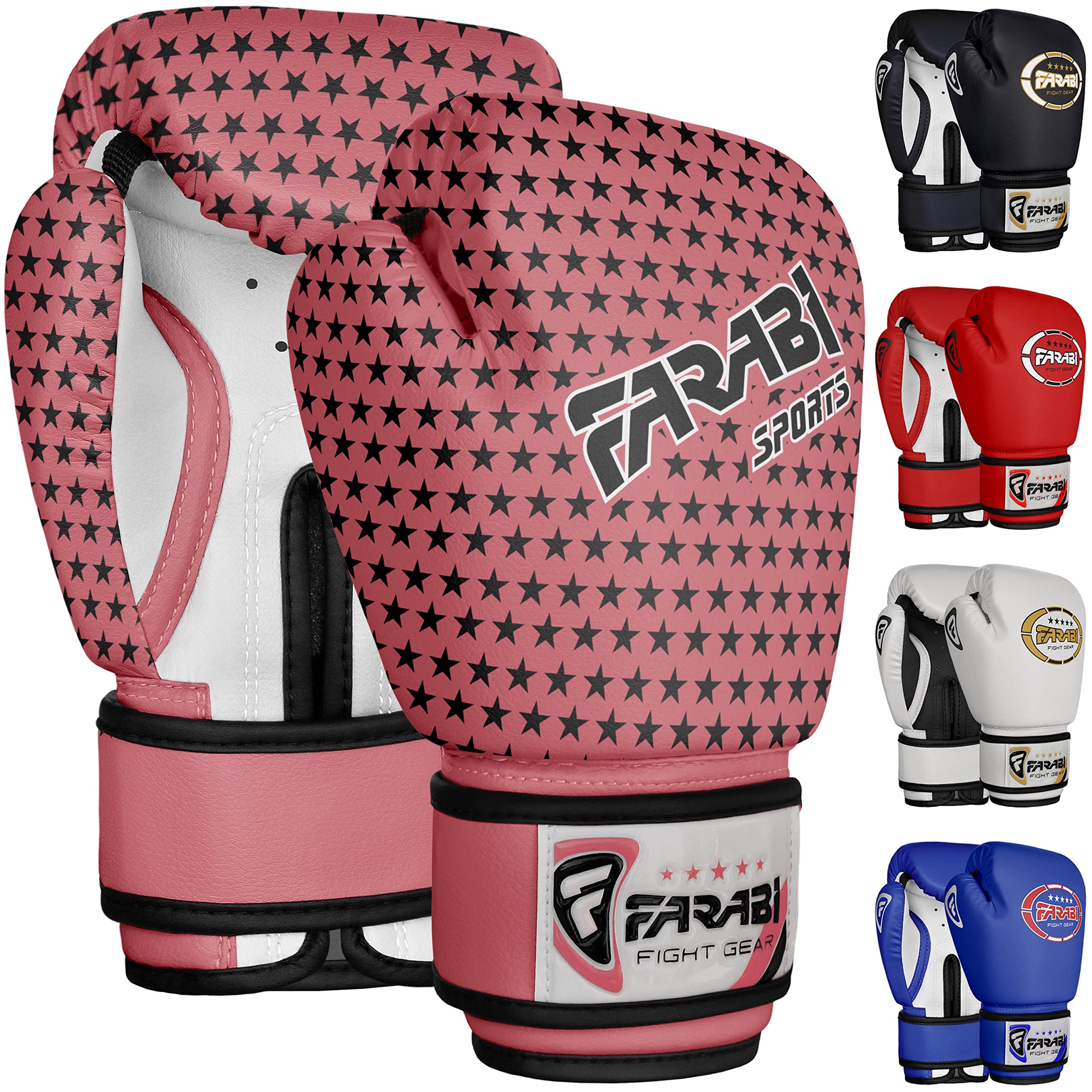 Farabi Sports Kids Boxing Gloves 4-Oz Kickboxing Muaythai Punching Bag Training Gloves Age 4-8 Year (Black, 4-Oz (Age 4-8) (Pink