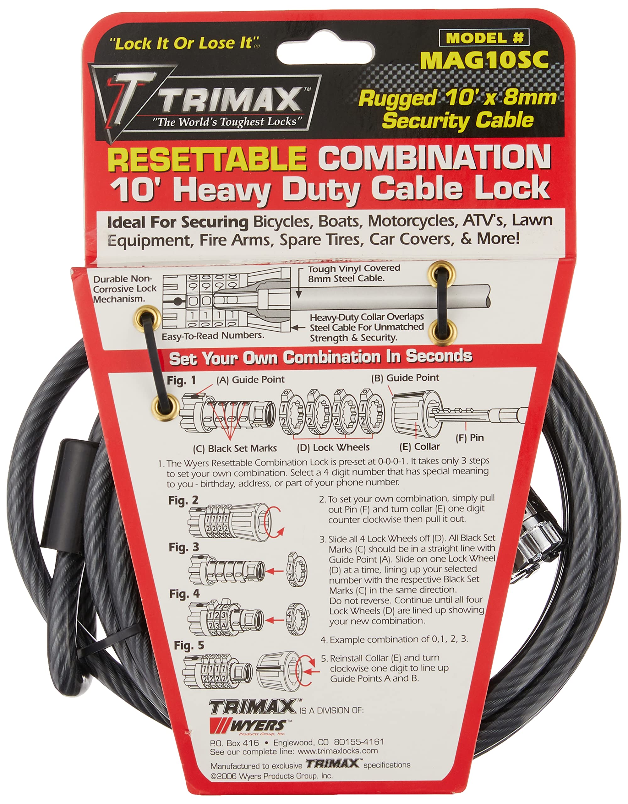 Trimax Mag10Sc 10Ft Combination Cable Lock