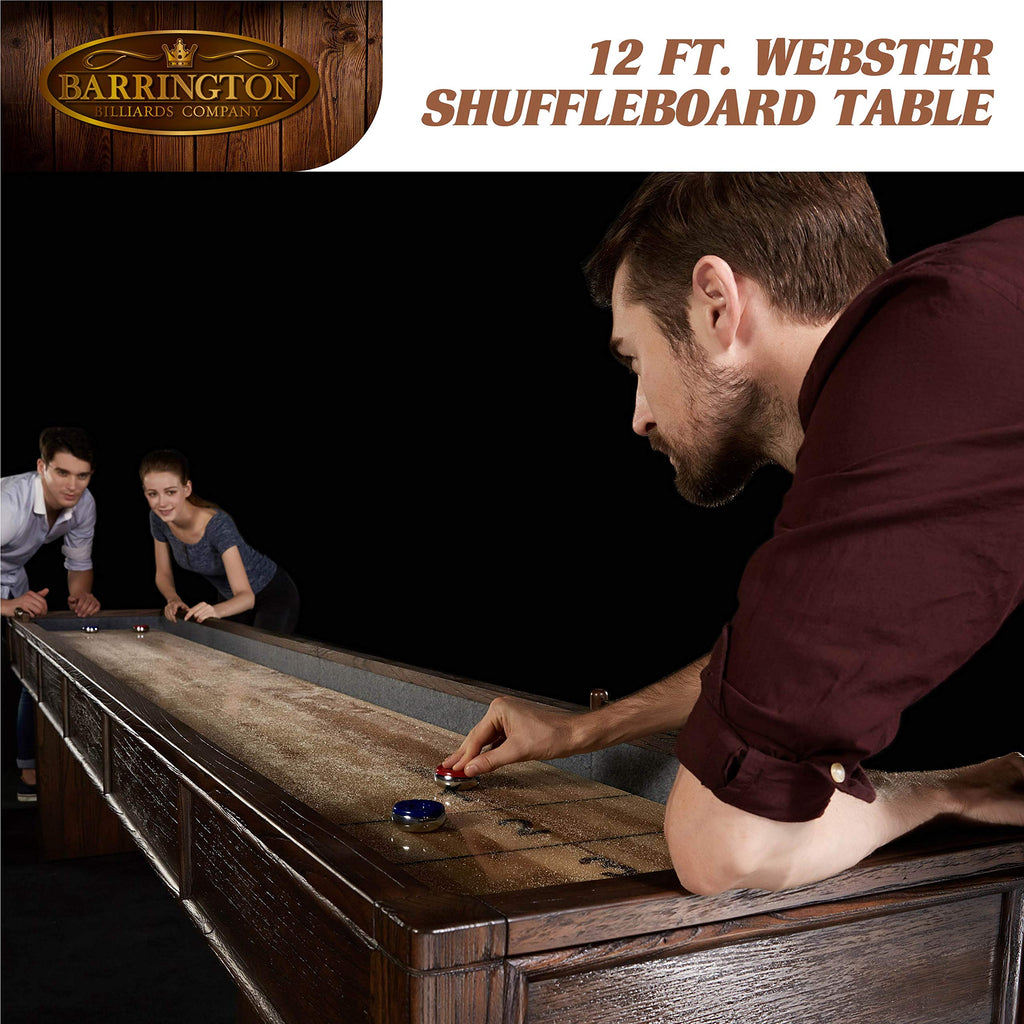 Barrington Billiards 12' Webster Shuffleboard Table With Scratch-Resistant Playfield And 8 Puck Set