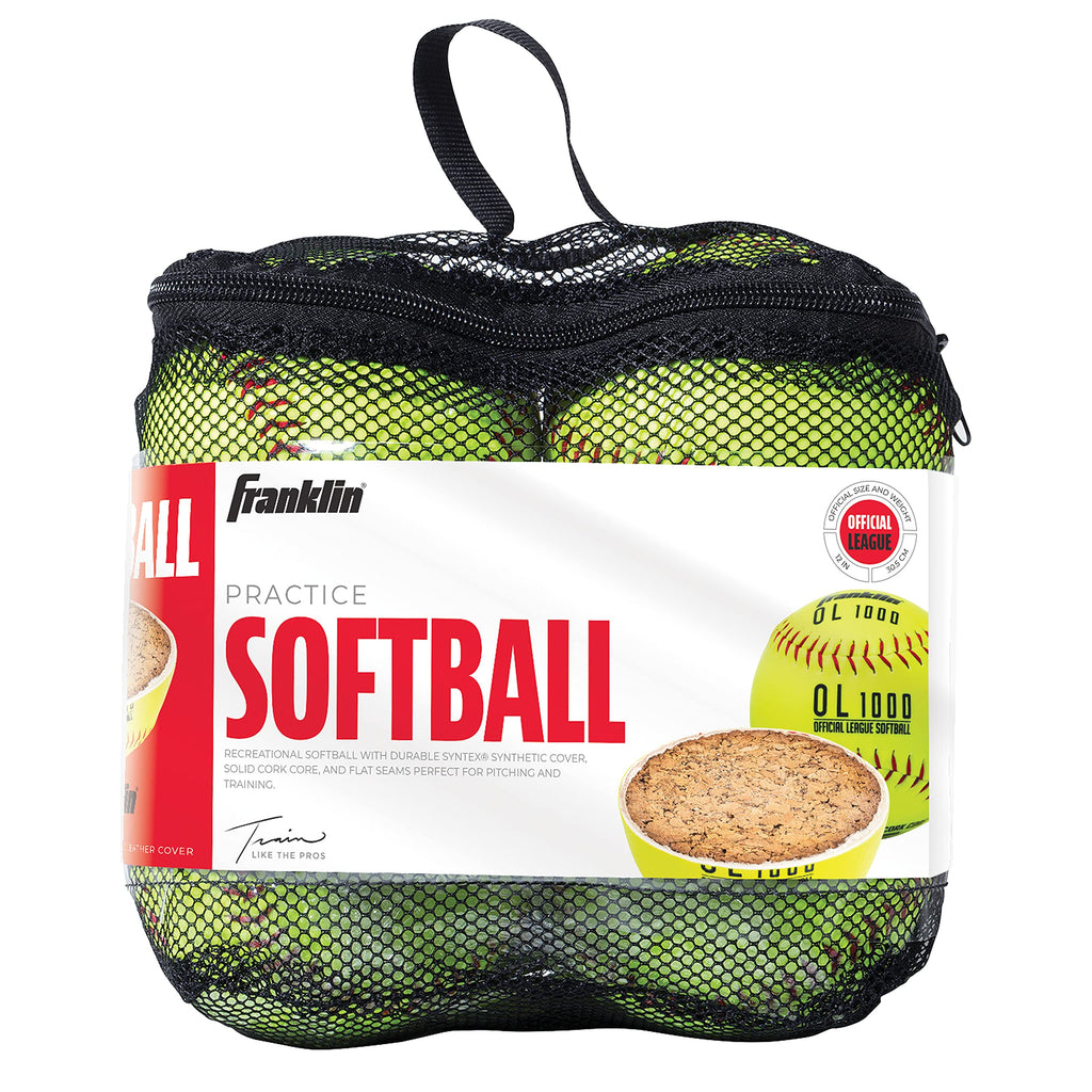 Franklin Sports Official Size Softballs - 12'' Fastpitch Practice Great For + Training Weight 4 Pack